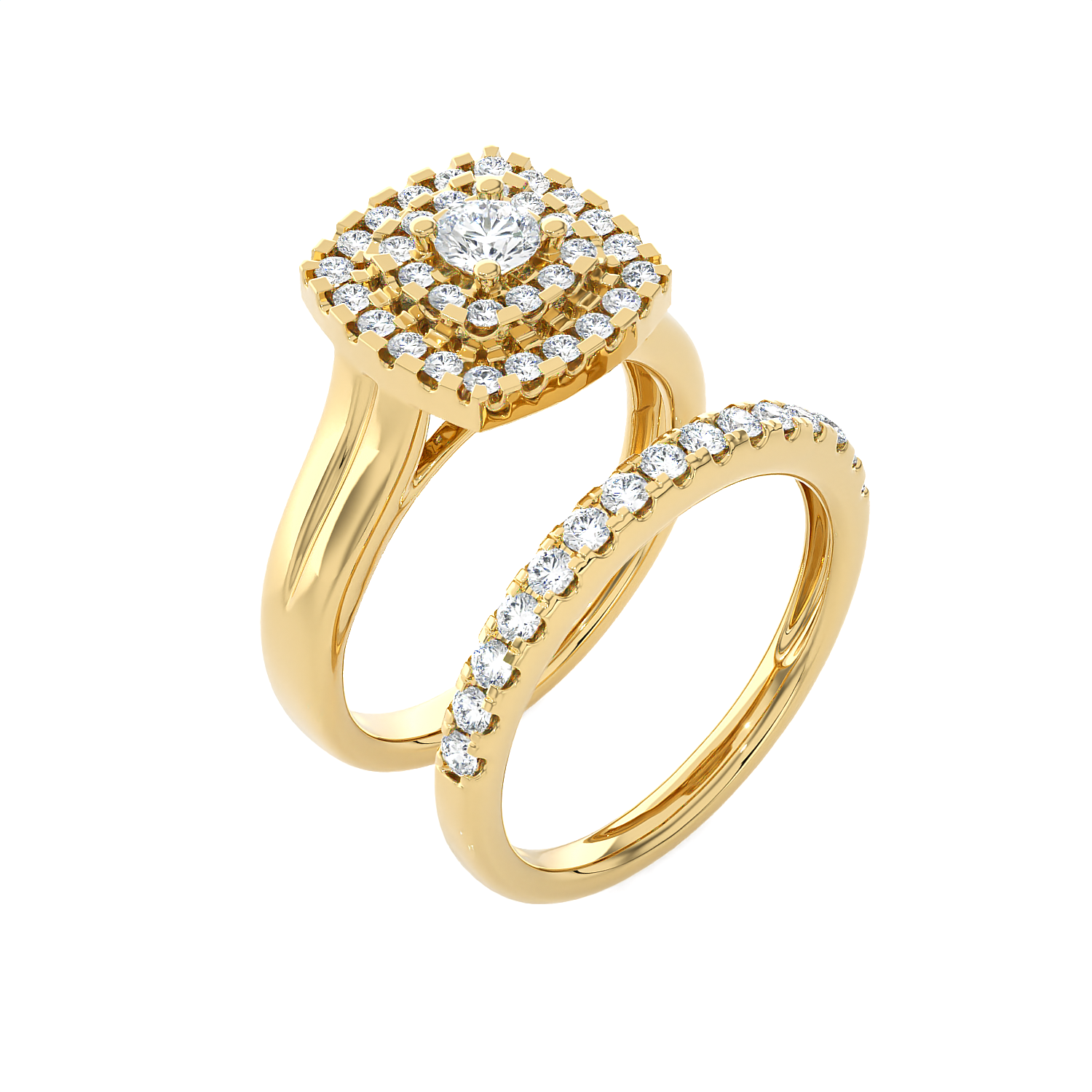 7/8 ctw Round Lab Grown Diamond Halo Bridal Set Ring