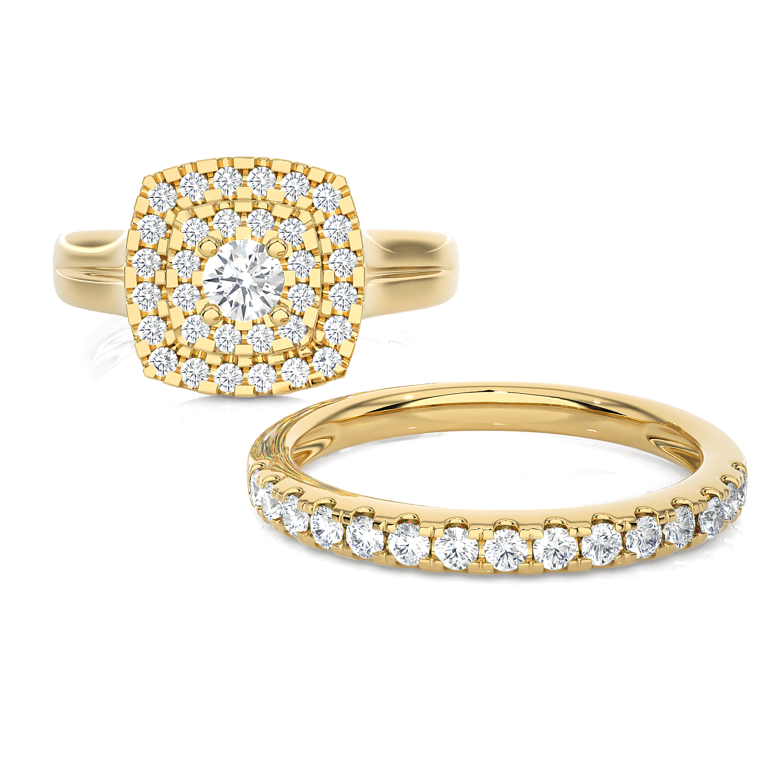 7/8 ctw Round Lab Grown Diamond Halo Bridal Set Ring