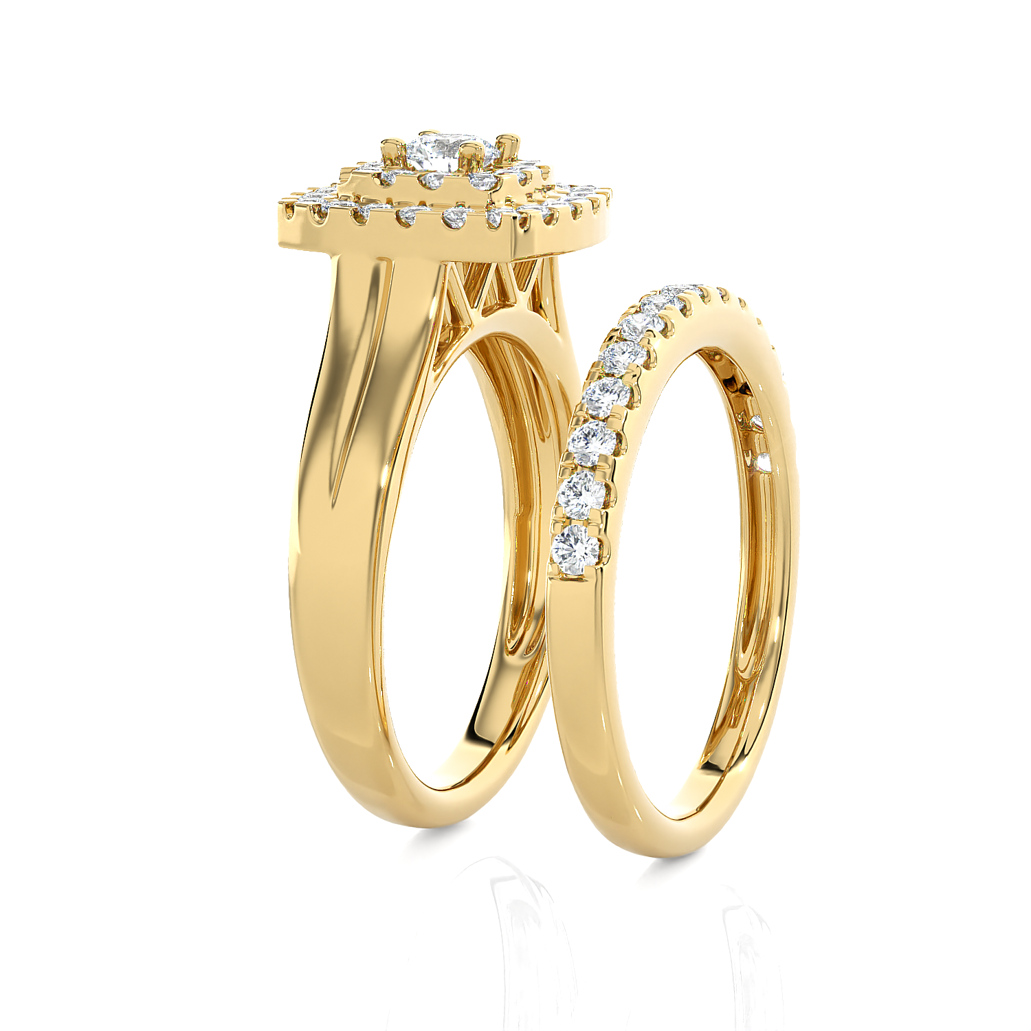 7/8 ctw Round Lab Grown Diamond Halo Bridal Set Ring