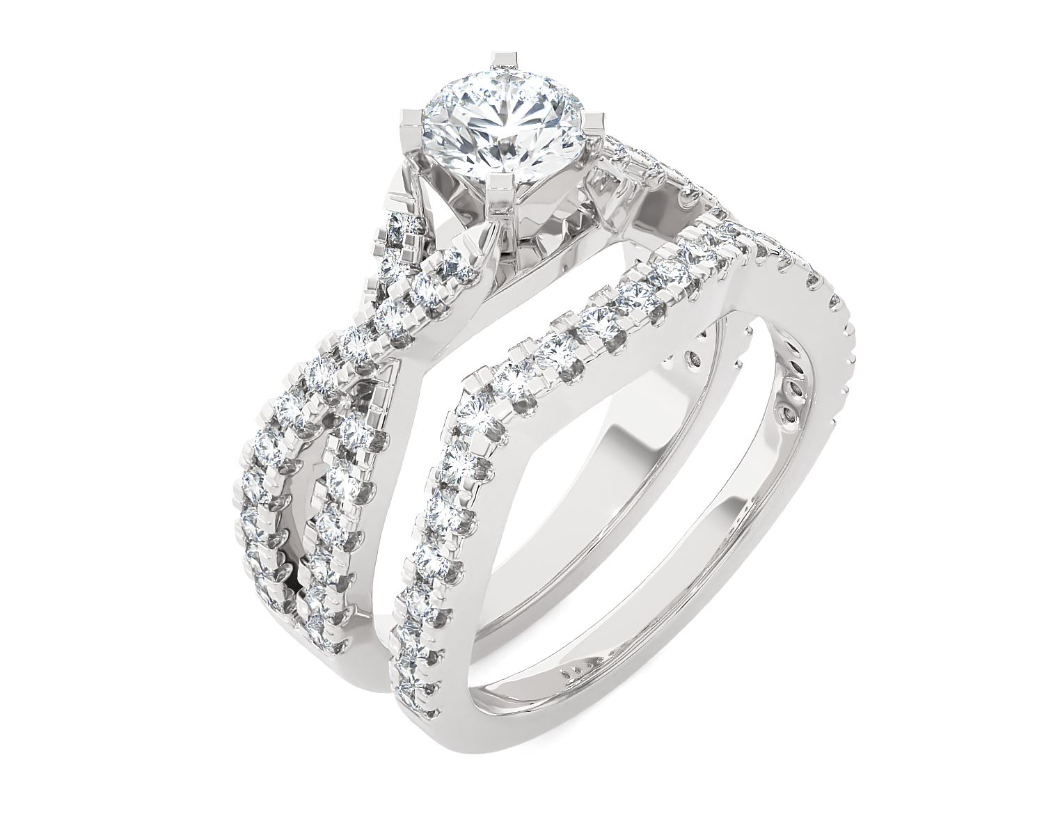 1 1/2 ctw Round Lab Grown Diamond Side Stone Bridal Set Ring