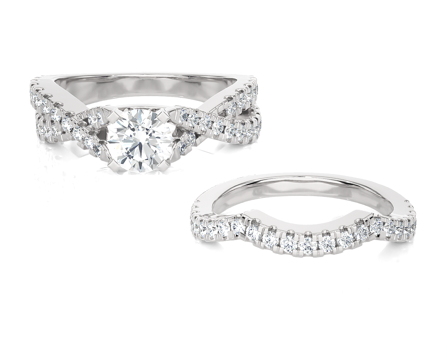 1 1/2 ctw Round Lab Grown Diamond Side Stone Bridal Set Ring