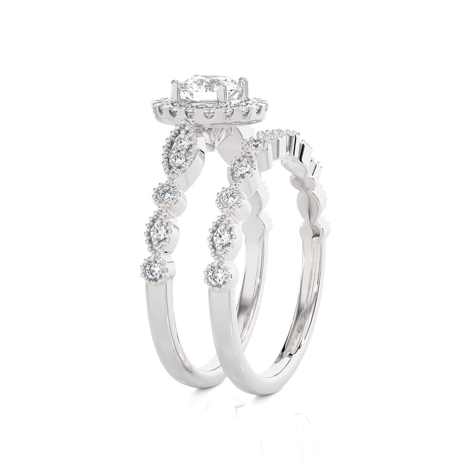 7/8 ctw Round Lab Grown Diamond Halo Bridal Set Ring
