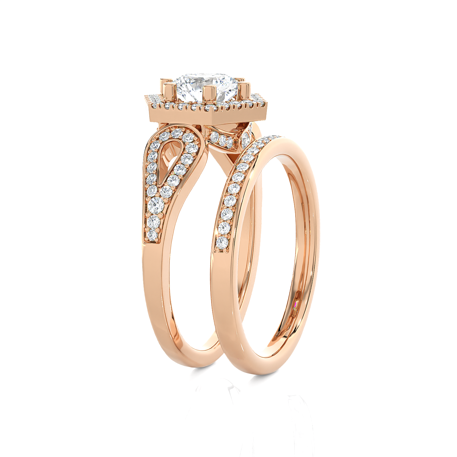 1 1/2 ctw Round Lab Grown Diamond Halo Bridal Set Ring