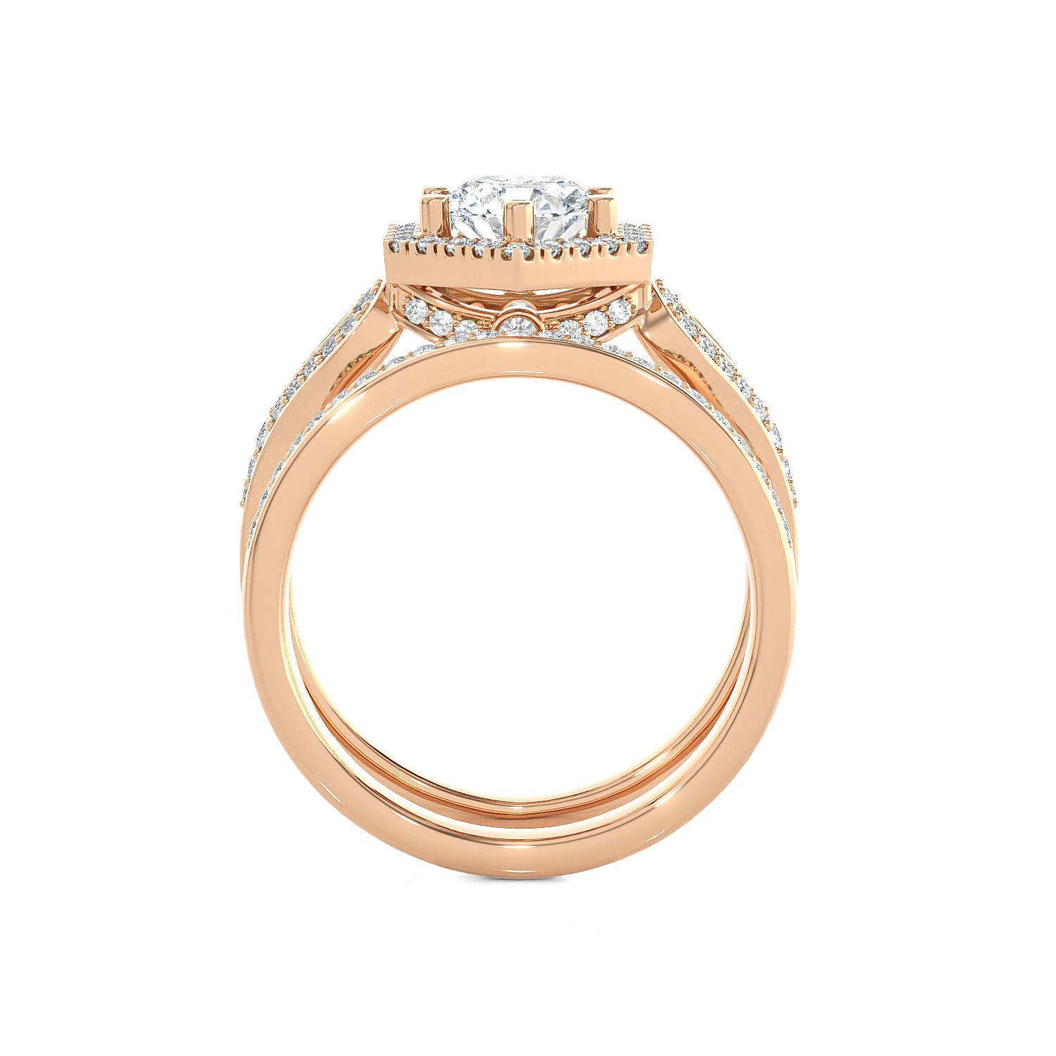 1 1/2 ctw Round Lab Grown Diamond Halo Bridal Set Ring