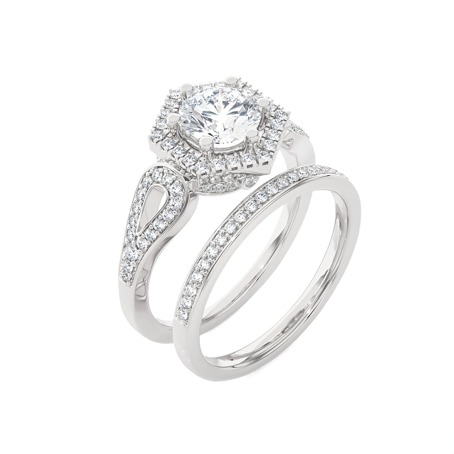 1 1/2 ctw Round Lab Grown Diamond Halo Bridal Set Ring