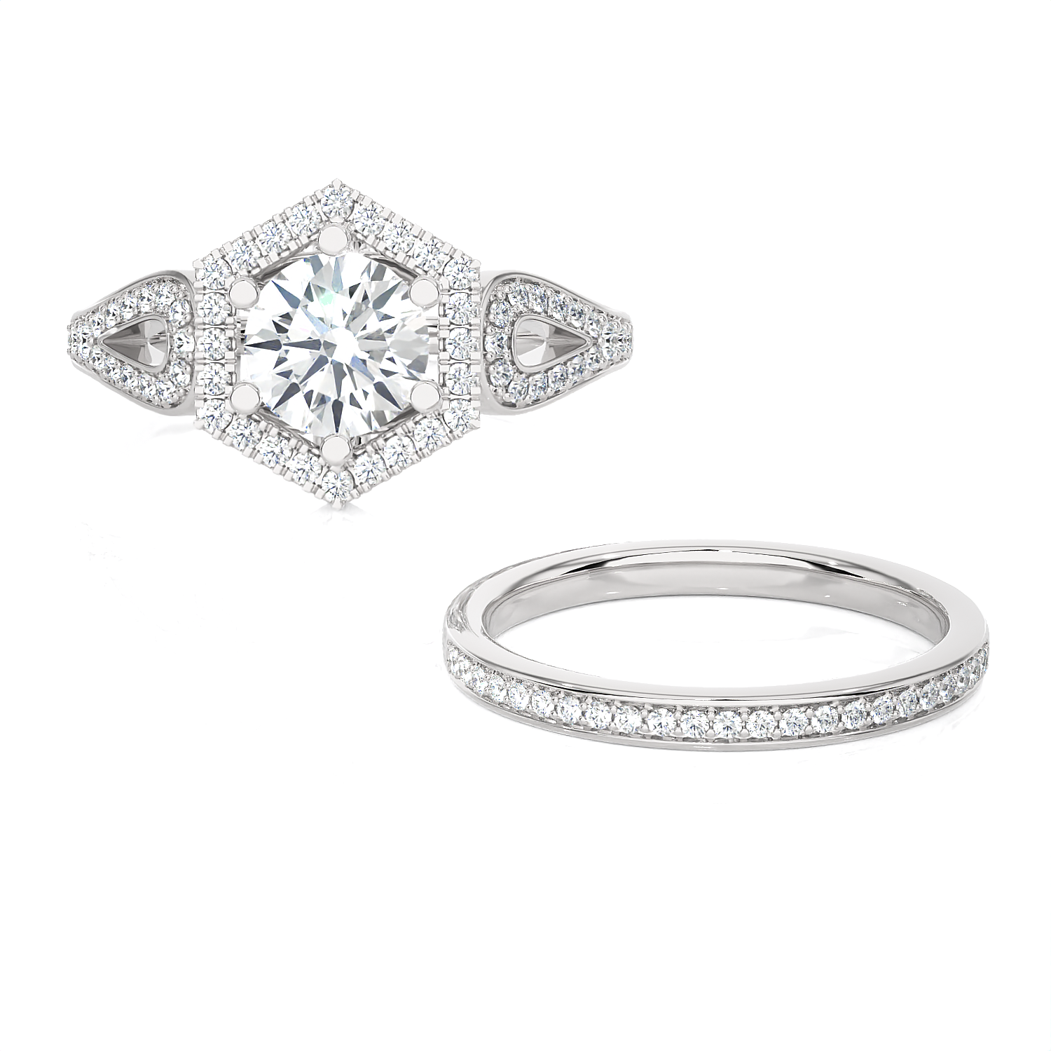1 1/2 ctw Round Lab Grown Diamond Halo Bridal Set Ring