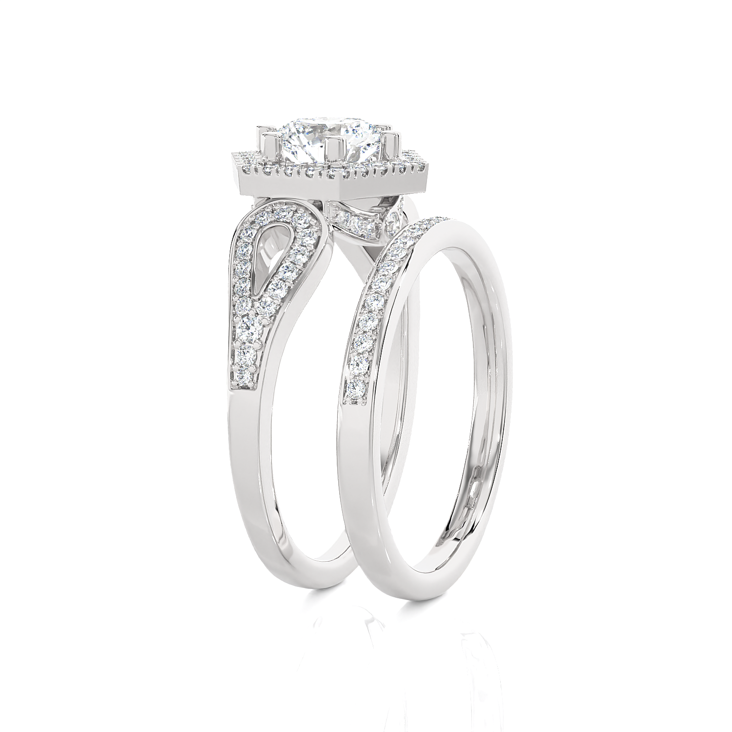 1 1/2 ctw Round Lab Grown Diamond Halo Bridal Set Ring