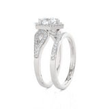 1 1/2 ctw Round Lab Grown Diamond Halo Bridal Set Ring