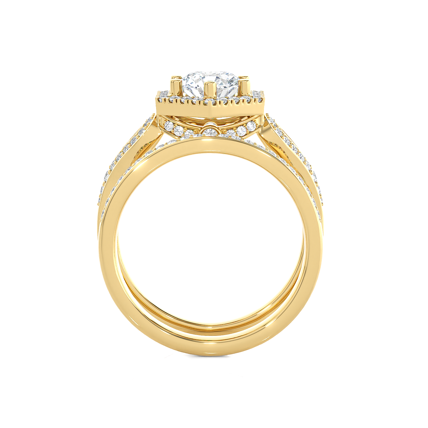 1 1/2 ctw Round Lab Grown Diamond Halo Bridal Set Ring