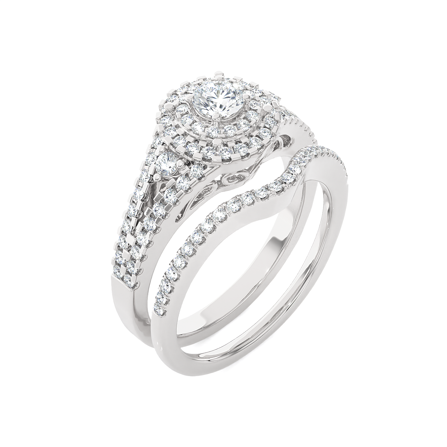 3/4 ctw Round Lab Grown Diamond Halo Bridal Set Ring