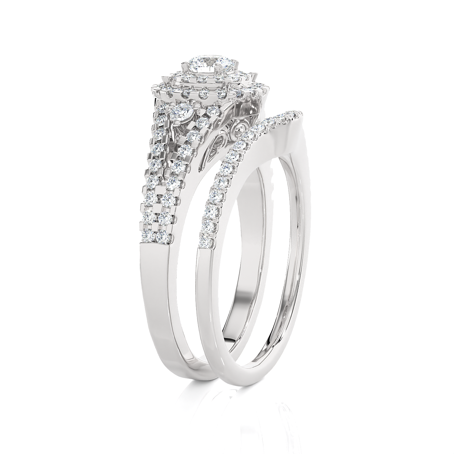 3/4 ctw Round Lab Grown Diamond Halo Bridal Set Ring