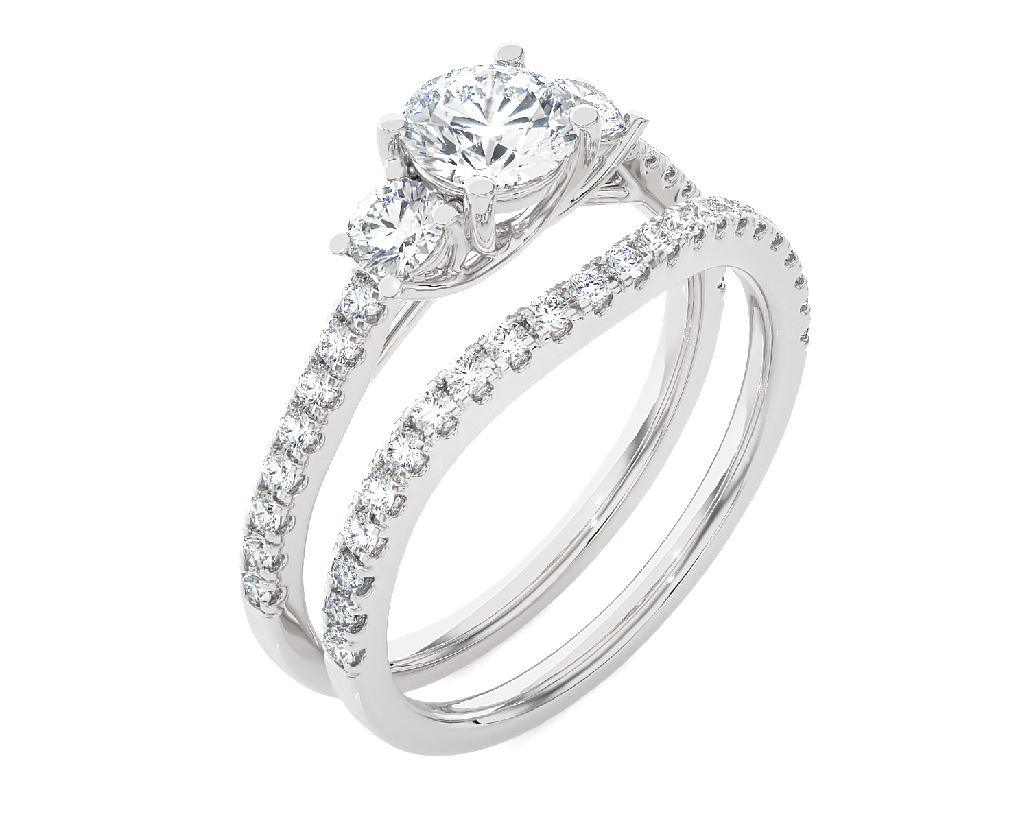 1 1/2 ctw Round Three Stone Lab Grown Diamond Side Stone Bridal Set Ring