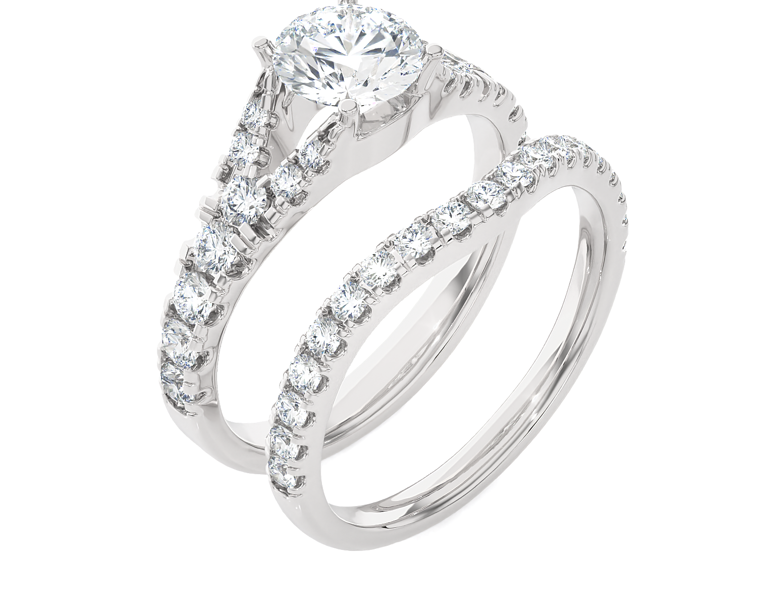 2 ctw Round Lab Grown Diamond Side Stone Bridal Set Ring