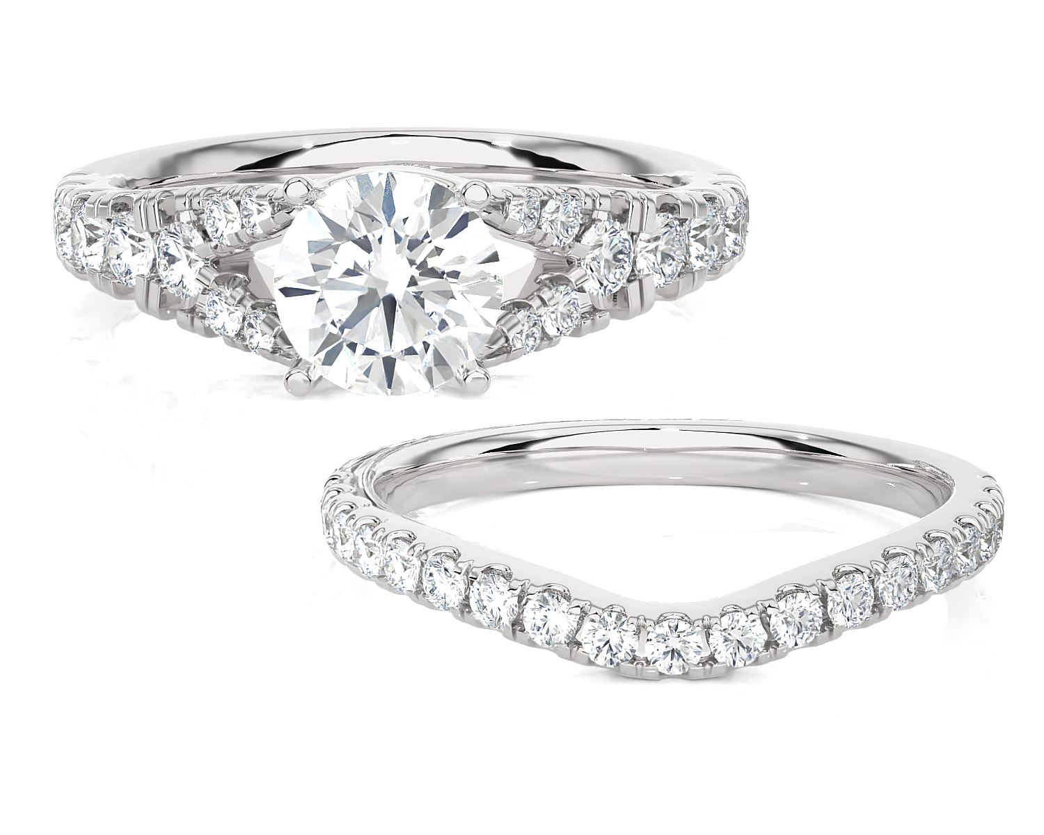 2 ctw Round Lab Grown Diamond Side Stone Bridal Set Ring