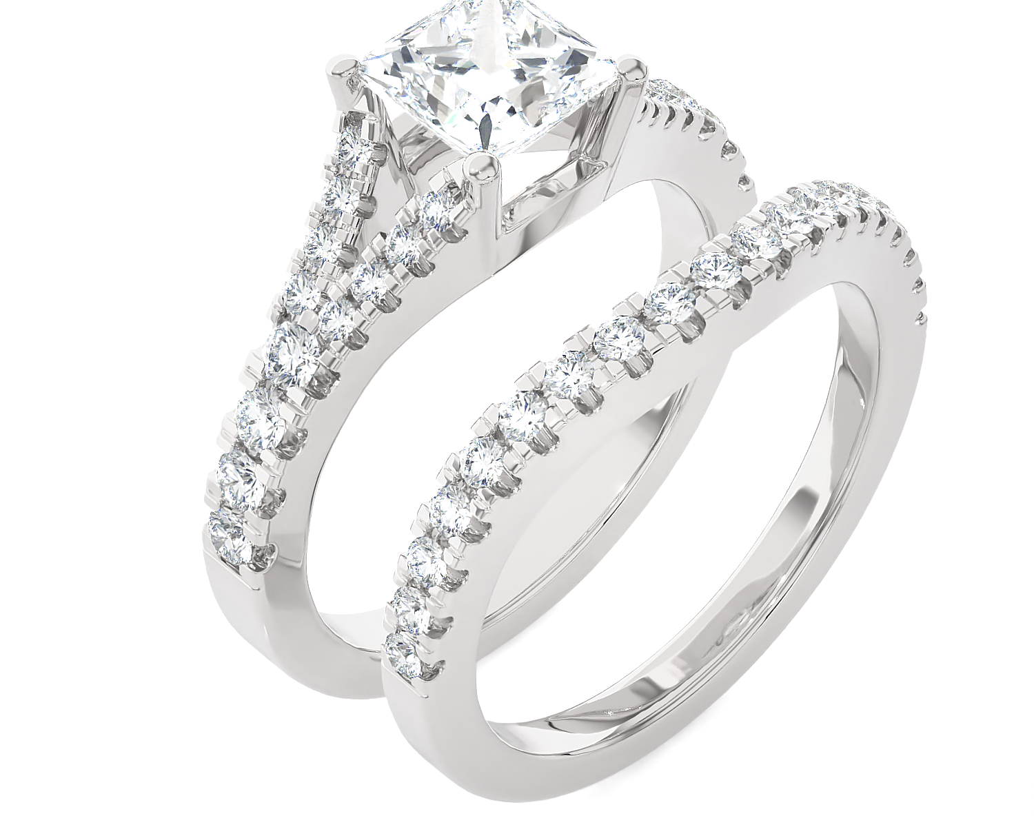 1 7/8 ctw Princess-Cut Lab Grown Diamond Side Stone Bridal Set Ring