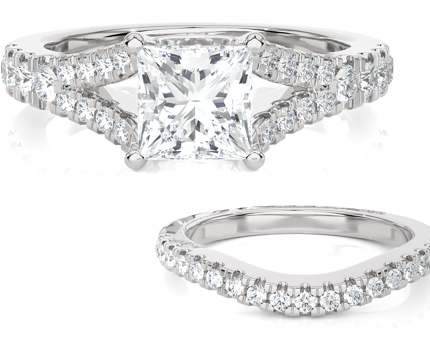 1 7/8 ctw Princess-Cut Lab Grown Diamond Side Stone Bridal Set Ring