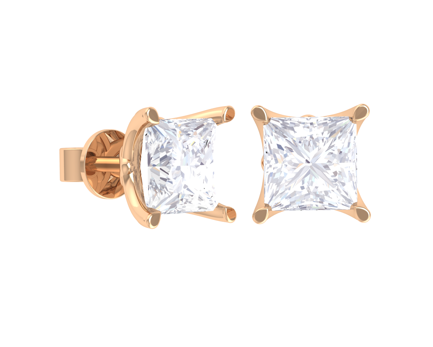 Princess-Cut Lab Grown Diamond Solitaire Stud Earrings