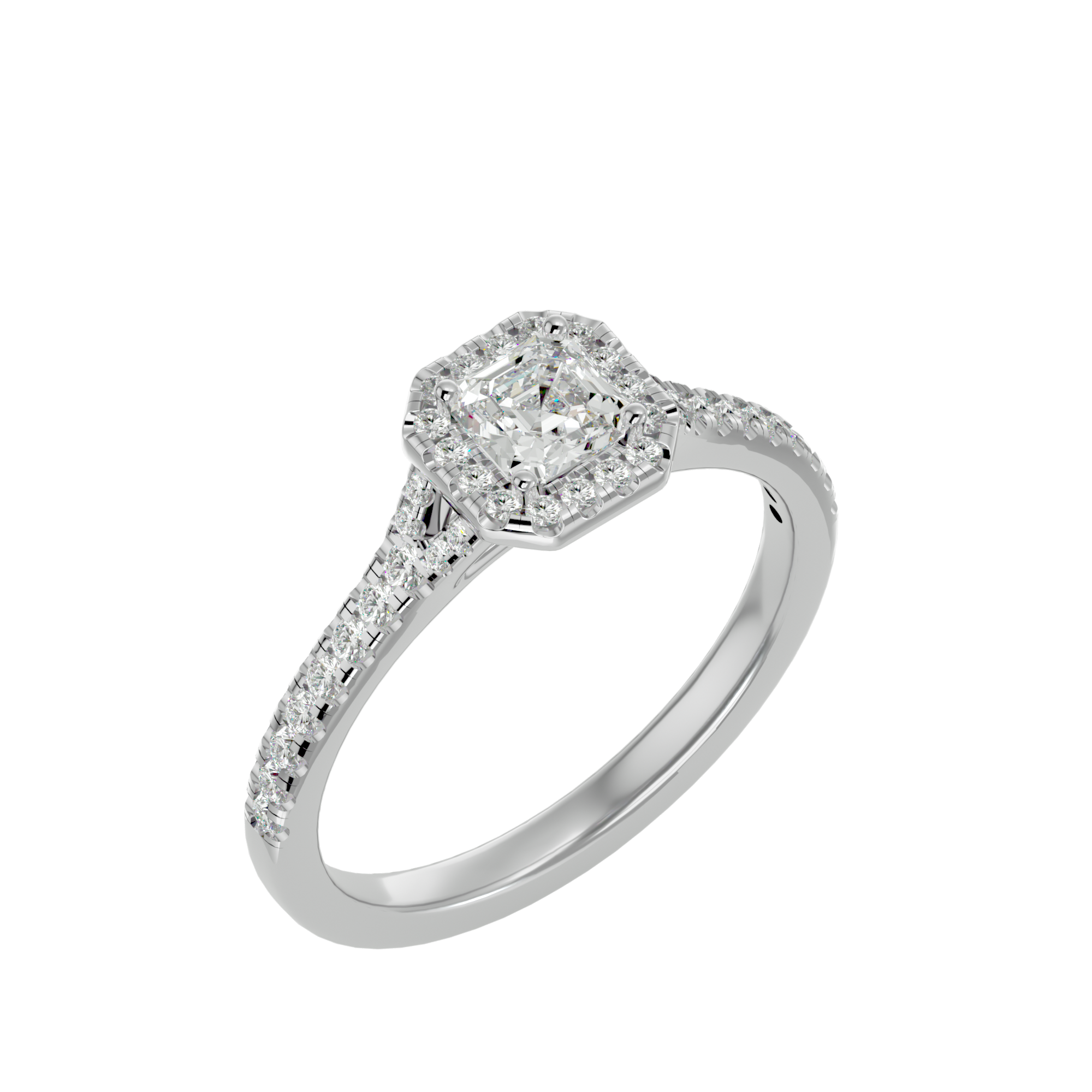 3/4 ctw Emerald-Cut Lab Grown Diamond Halo Engagement Ring