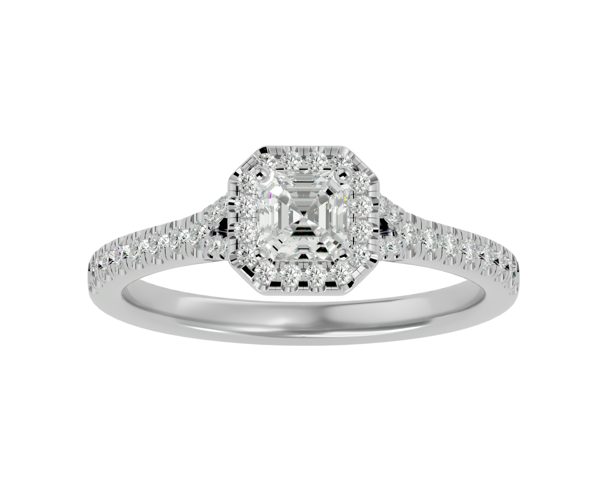 3/4 ctw Emerald-Cut Lab Grown Diamond Halo Engagement Ring
