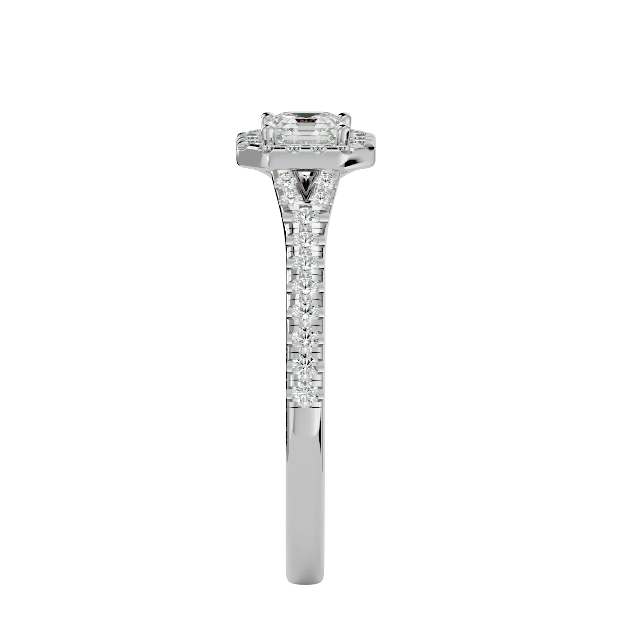 3/4 ctw Emerald-Cut Lab Grown Diamond Halo Engagement Ring