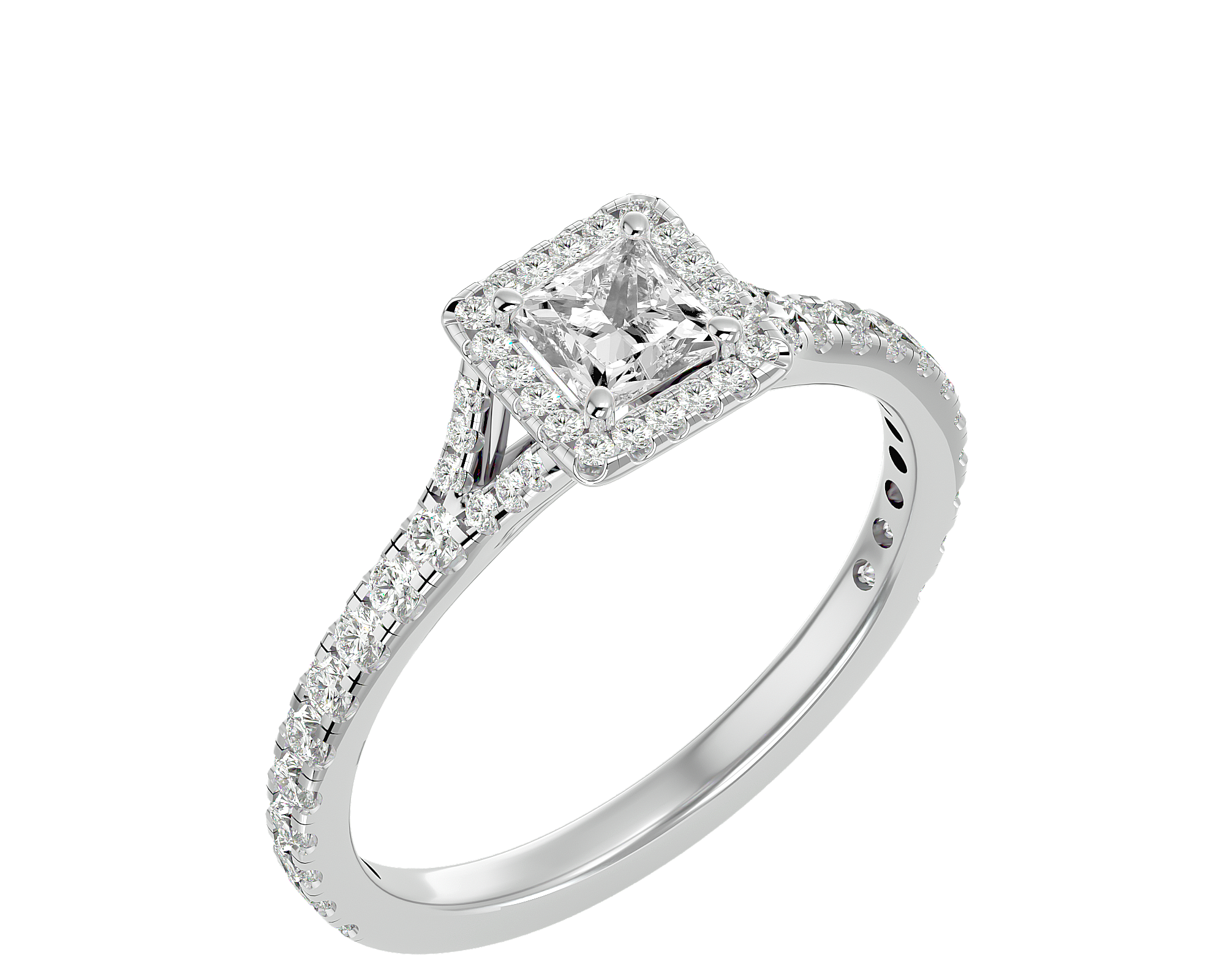 7/8 ctw Princess-Cut Lab Grown Diamond Halo Engagement Ring