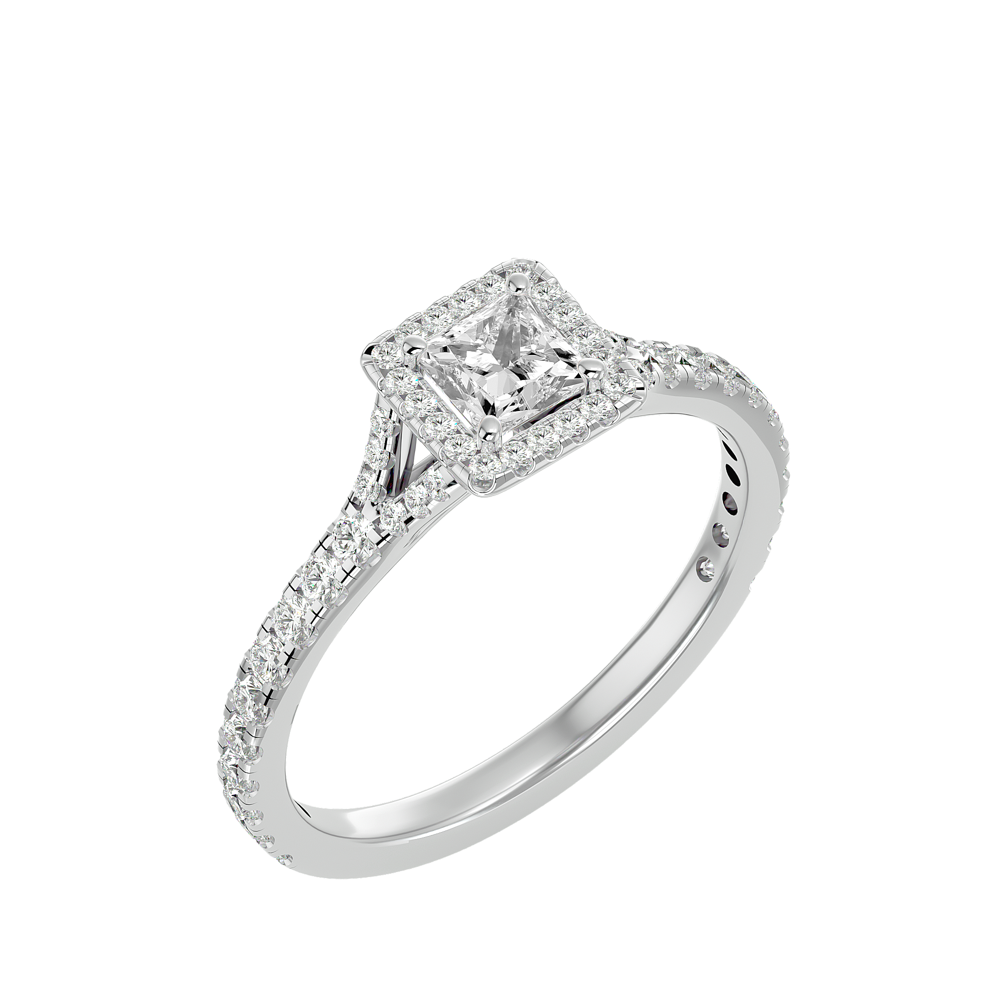 7/8 ctw Princess-Cut Lab Grown Diamond Halo Engagement Ring