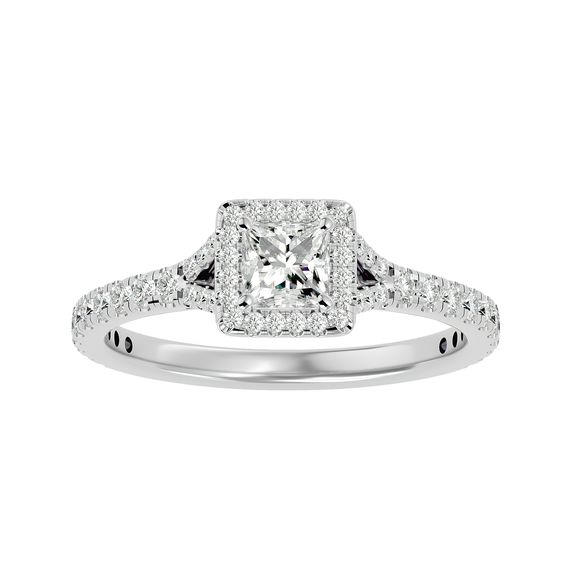7/8 ctw Princess-Cut Lab Grown Diamond Halo Engagement Ring