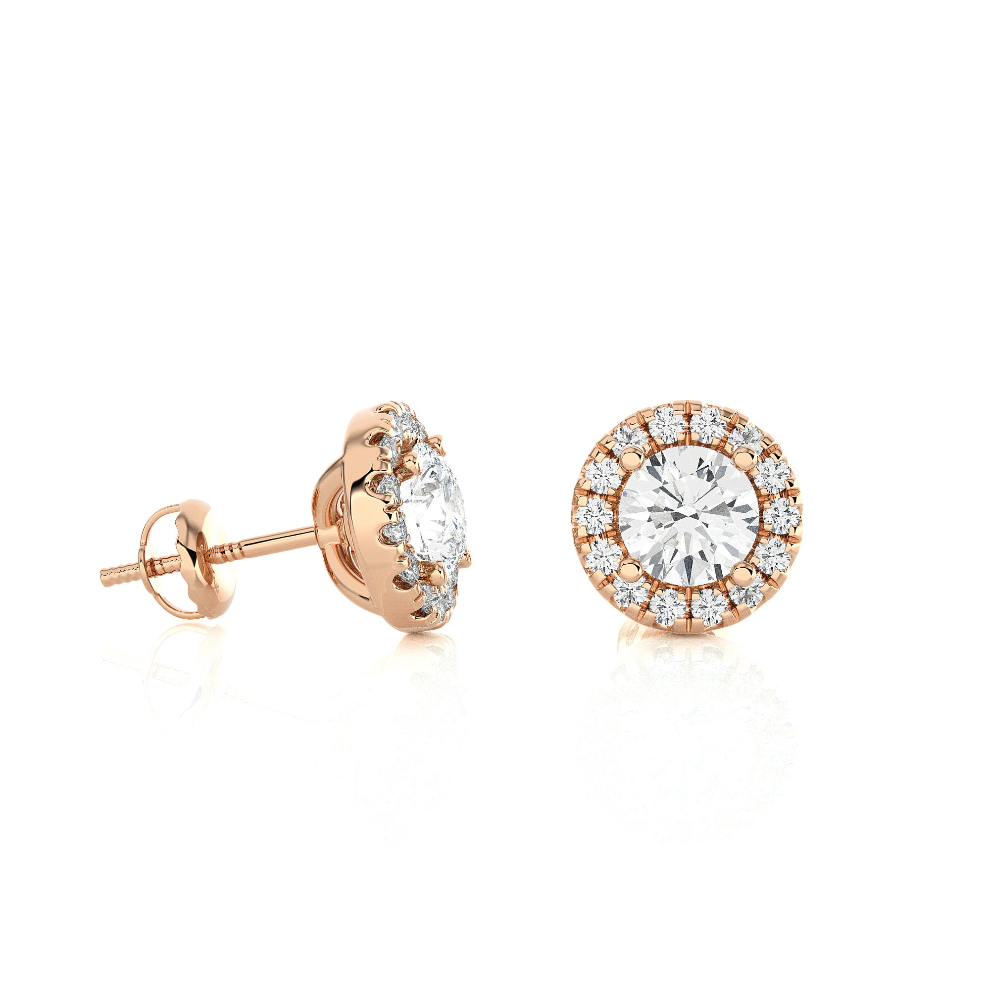 Round Lab Grown Diamond Halo Stud Earrings