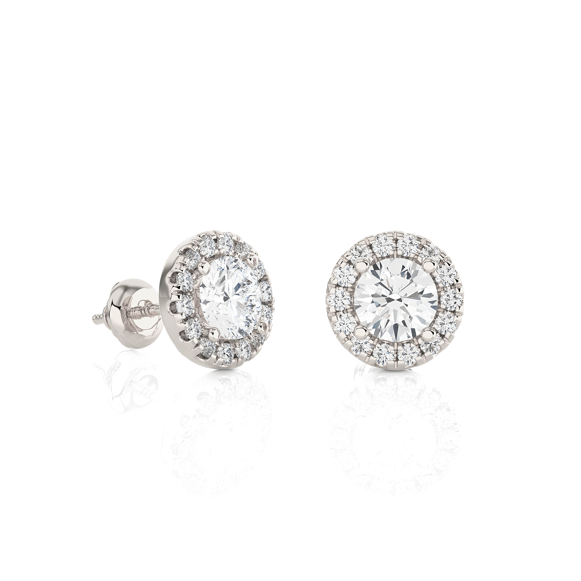 Round Lab Grown Diamond Halo Stud Earrings