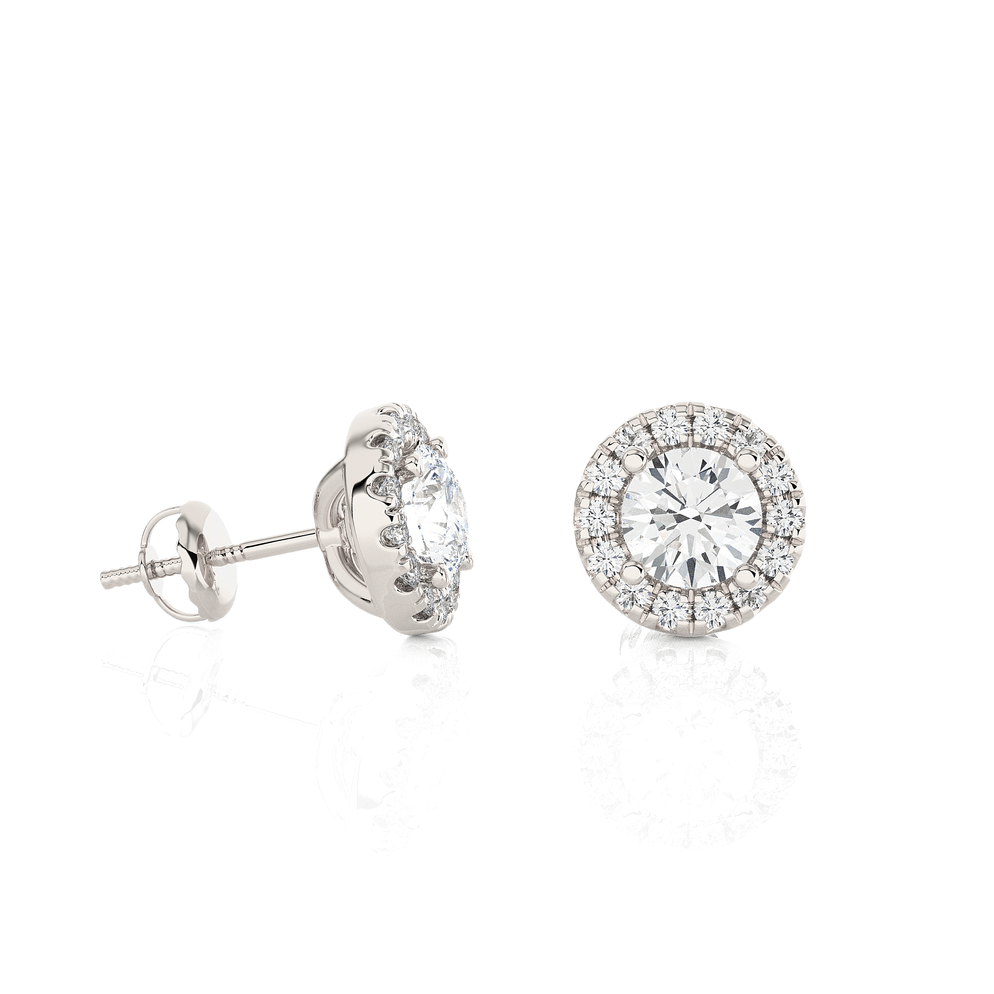 Round Lab Grown Diamond Halo Stud Earrings