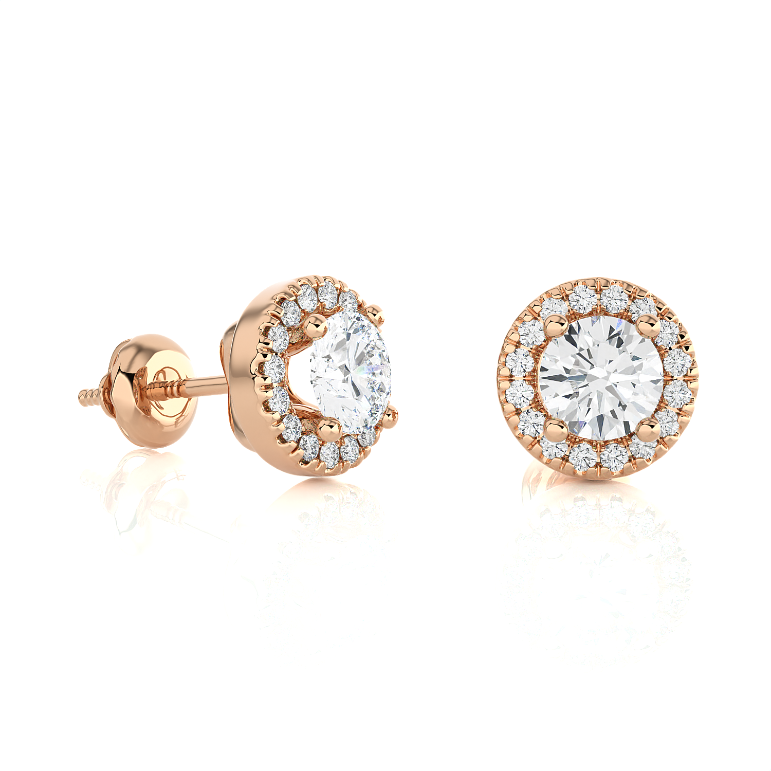 Round Lab Grown Diamond Halo Stud Earrings