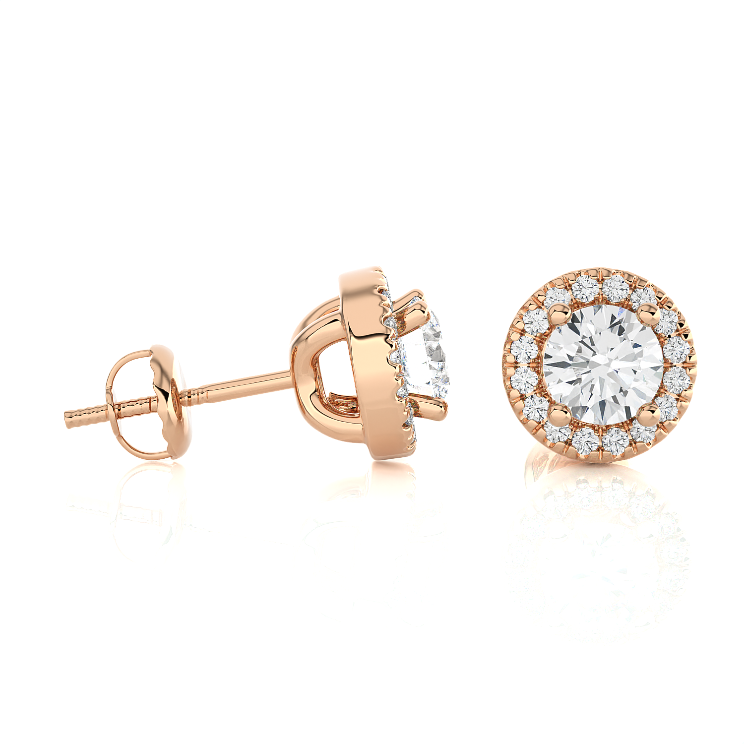 Round Lab Grown Diamond Halo Stud Earrings