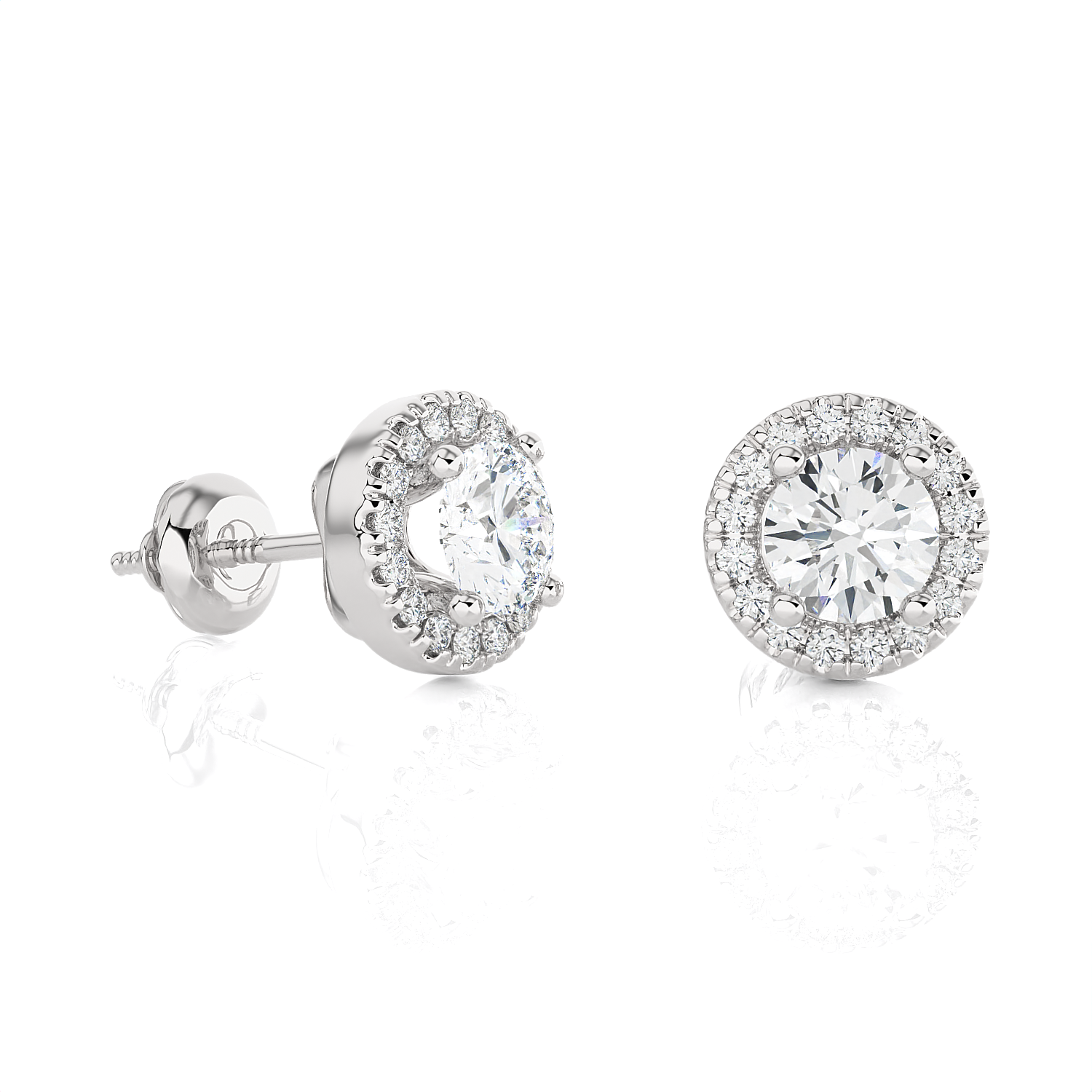 Round Lab Grown Diamond Halo Stud Earrings