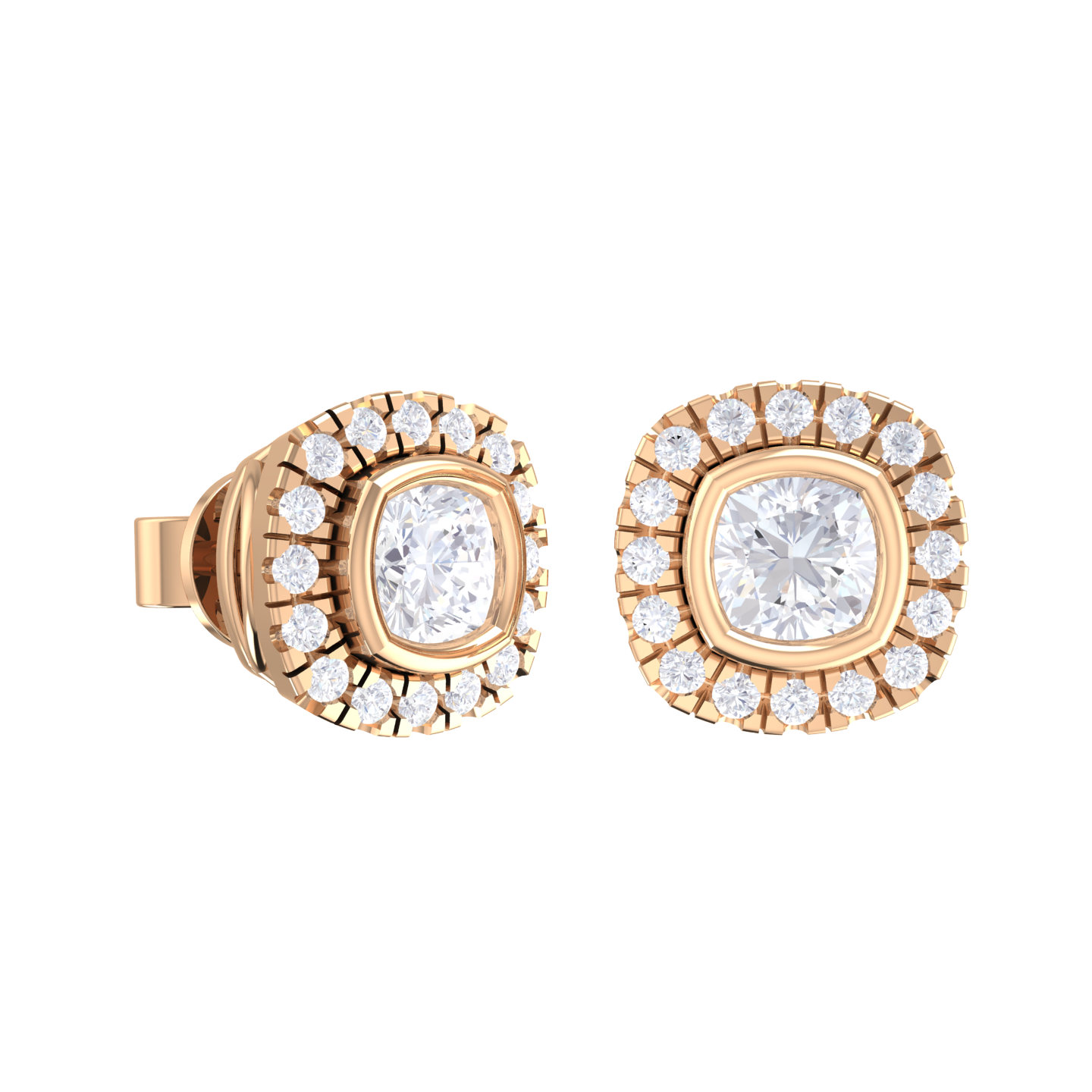 Cushion-Cut Lab Grown Diamond Halo Stud Earrings