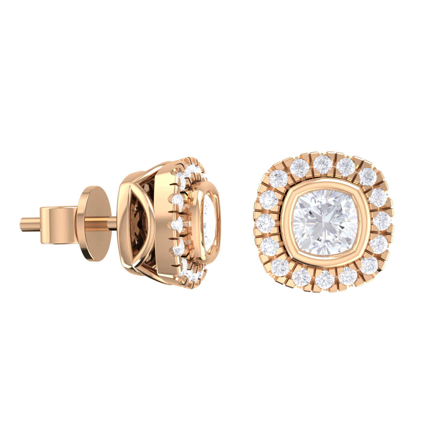 Cushion-Cut Lab Grown Diamond Halo Stud Earrings