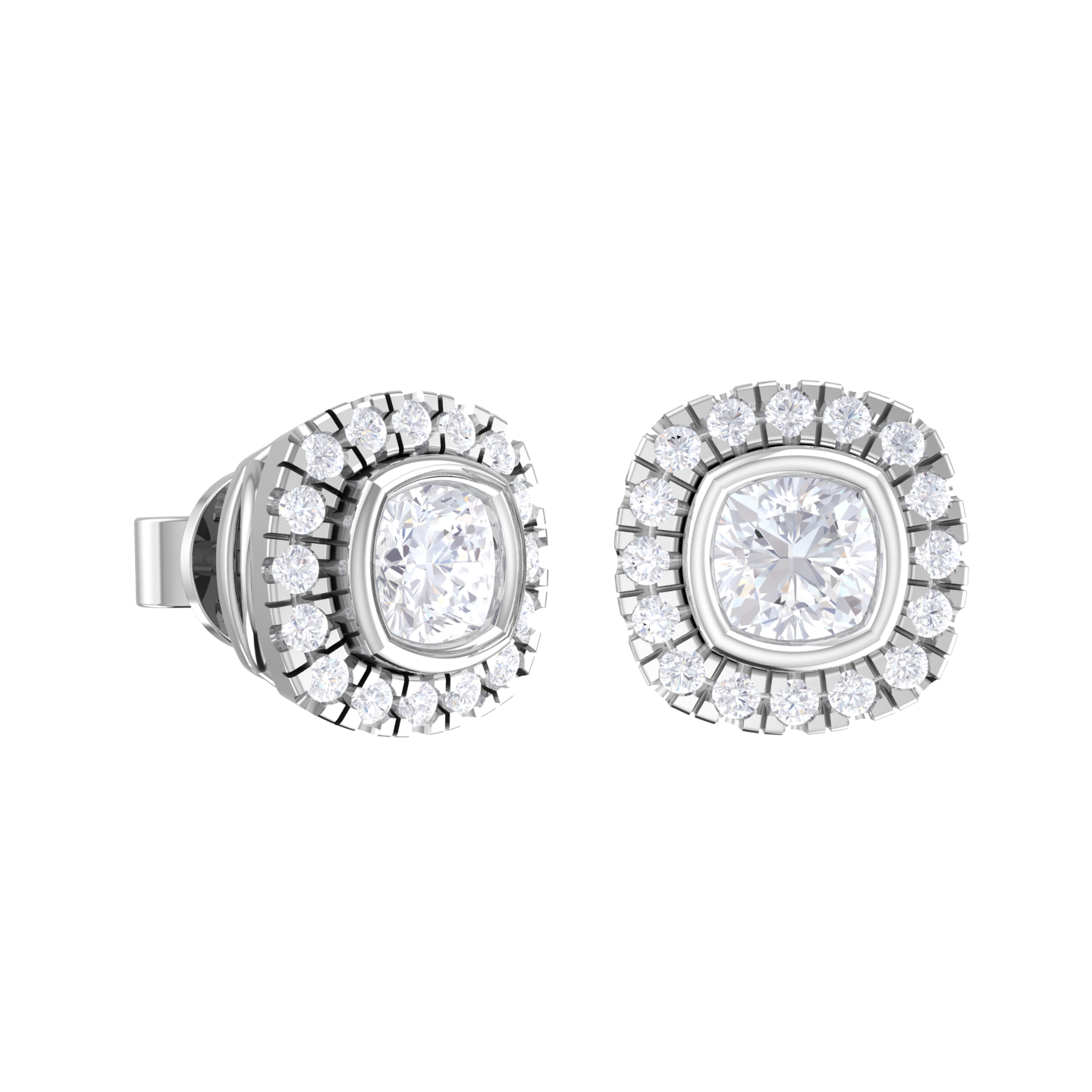 Cushion-Cut Lab Grown Diamond Halo Stud Earrings
