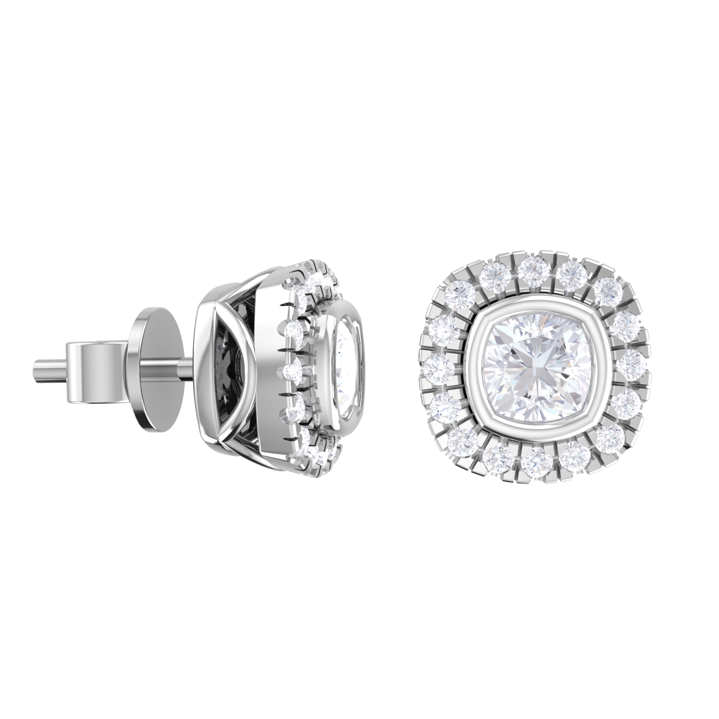 Cushion-Cut Lab Grown Diamond Halo Stud Earrings