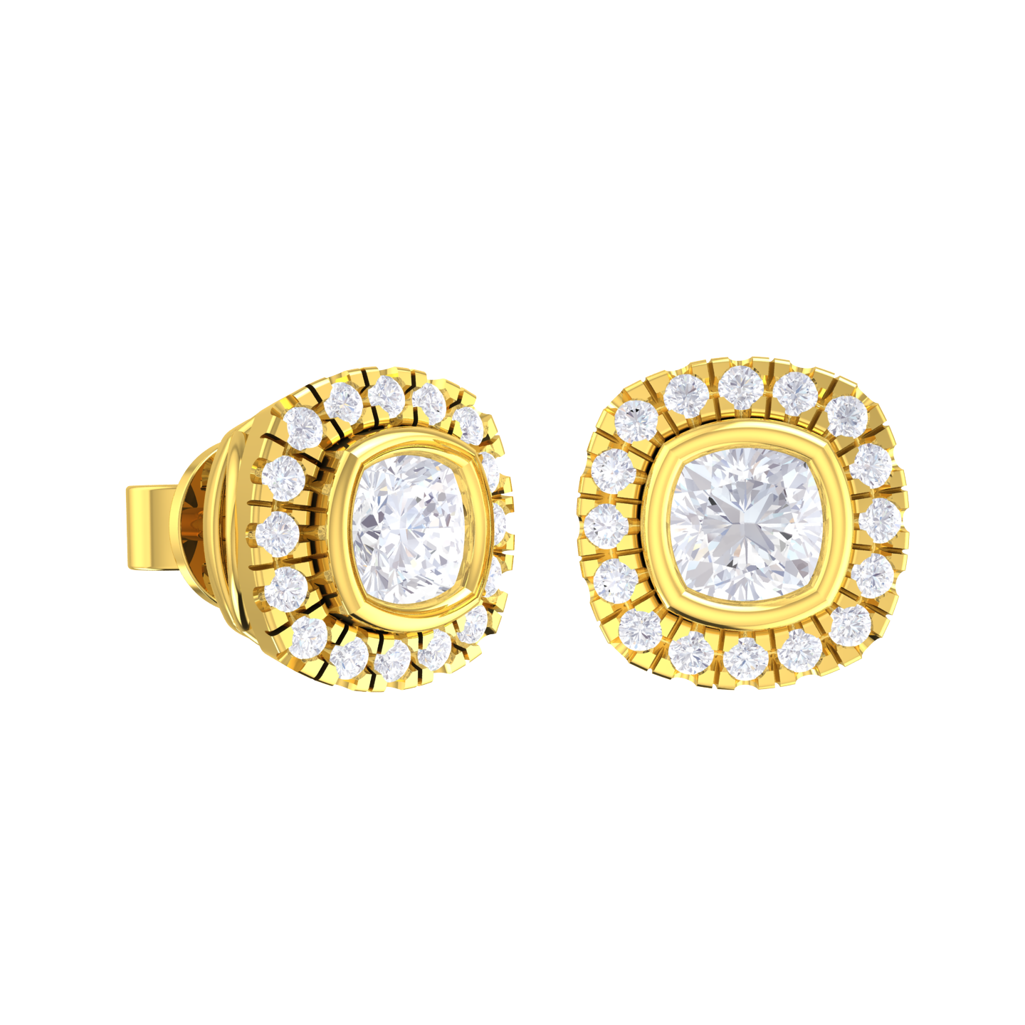 Cushion-Cut Lab Grown Diamond Halo Stud Earrings