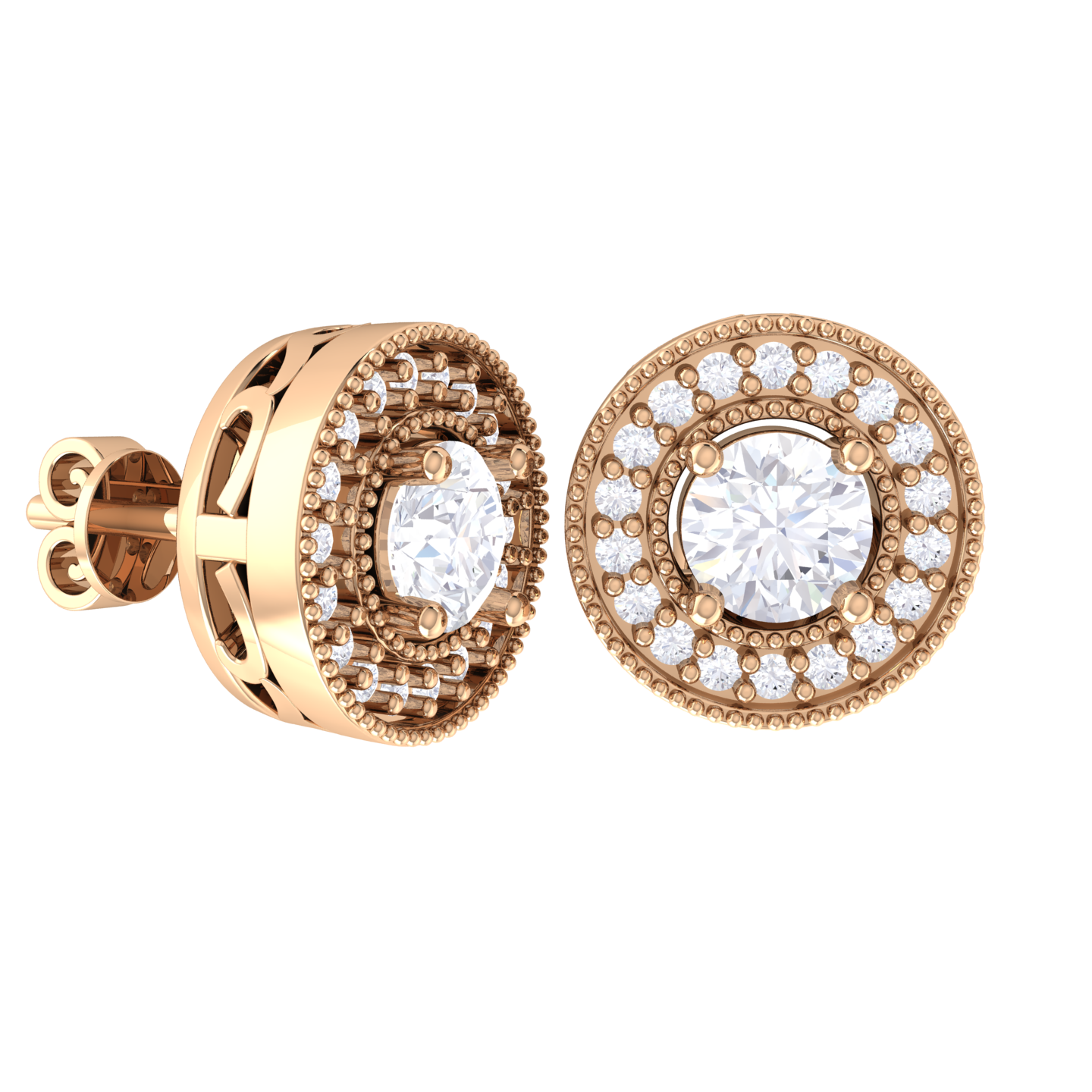 Round Lab Grown Diamond Halo Stud Earrings