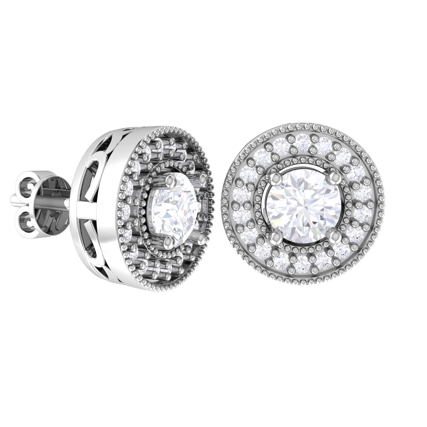 Round Lab Grown Diamond Halo Stud Earrings