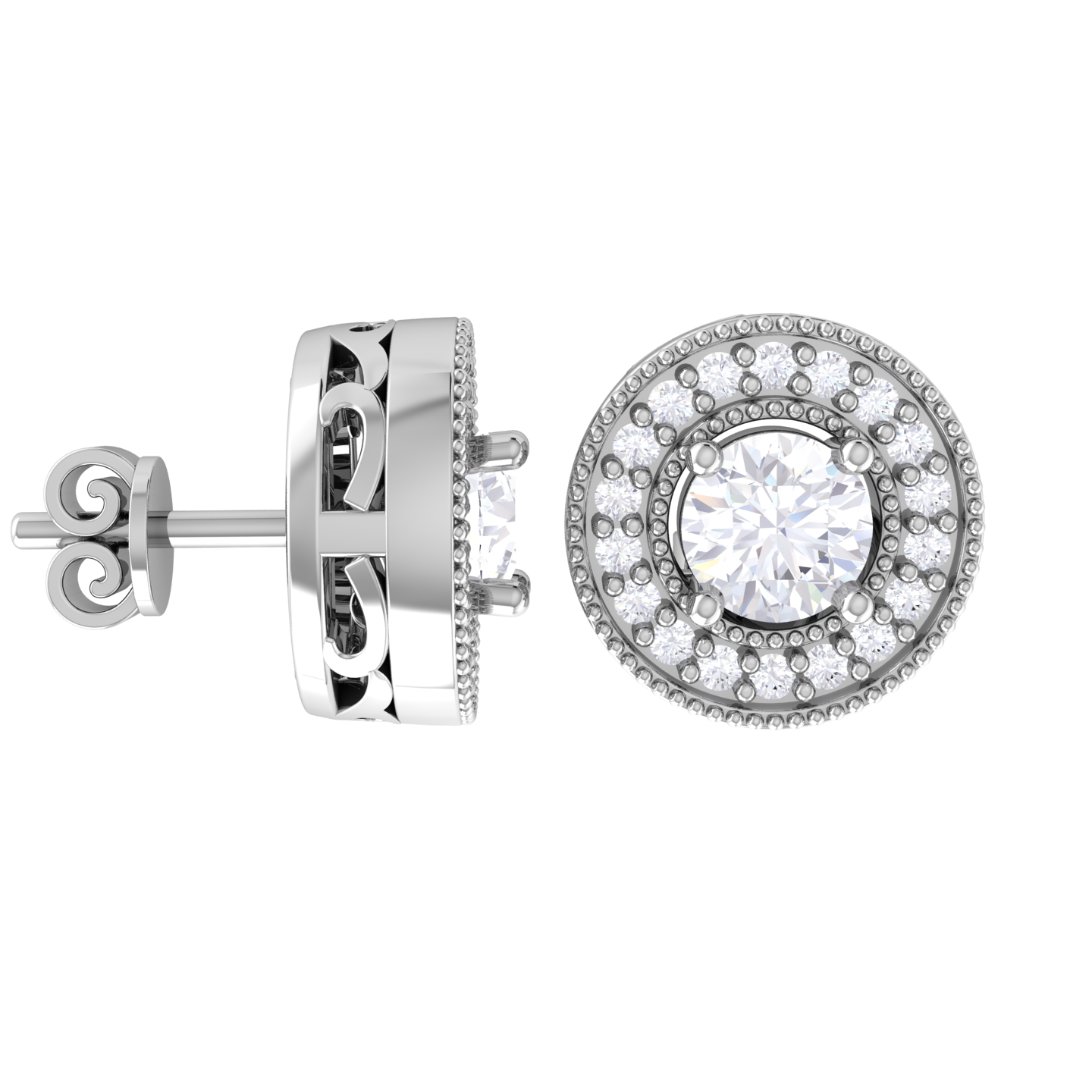 Round Lab Grown Diamond Halo Stud Earrings