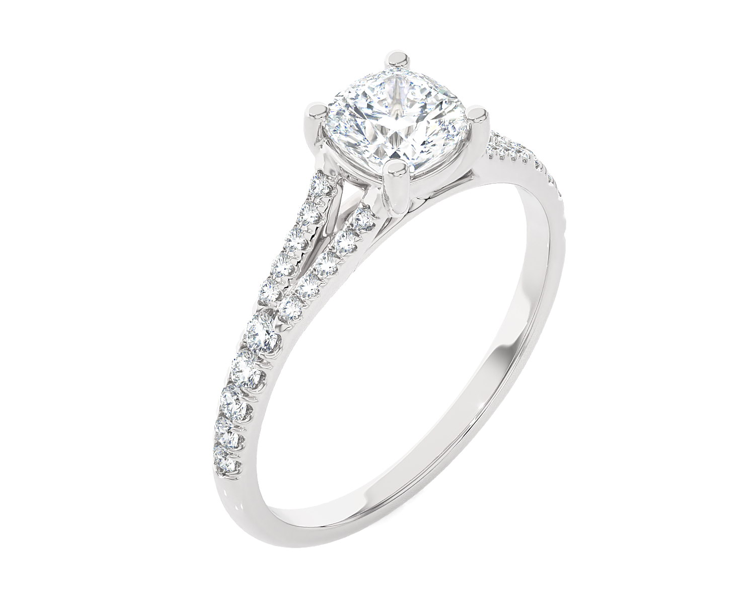 1 ctw Cushion-Cut Lab Grown Diamond Side Stone Engagement Ring