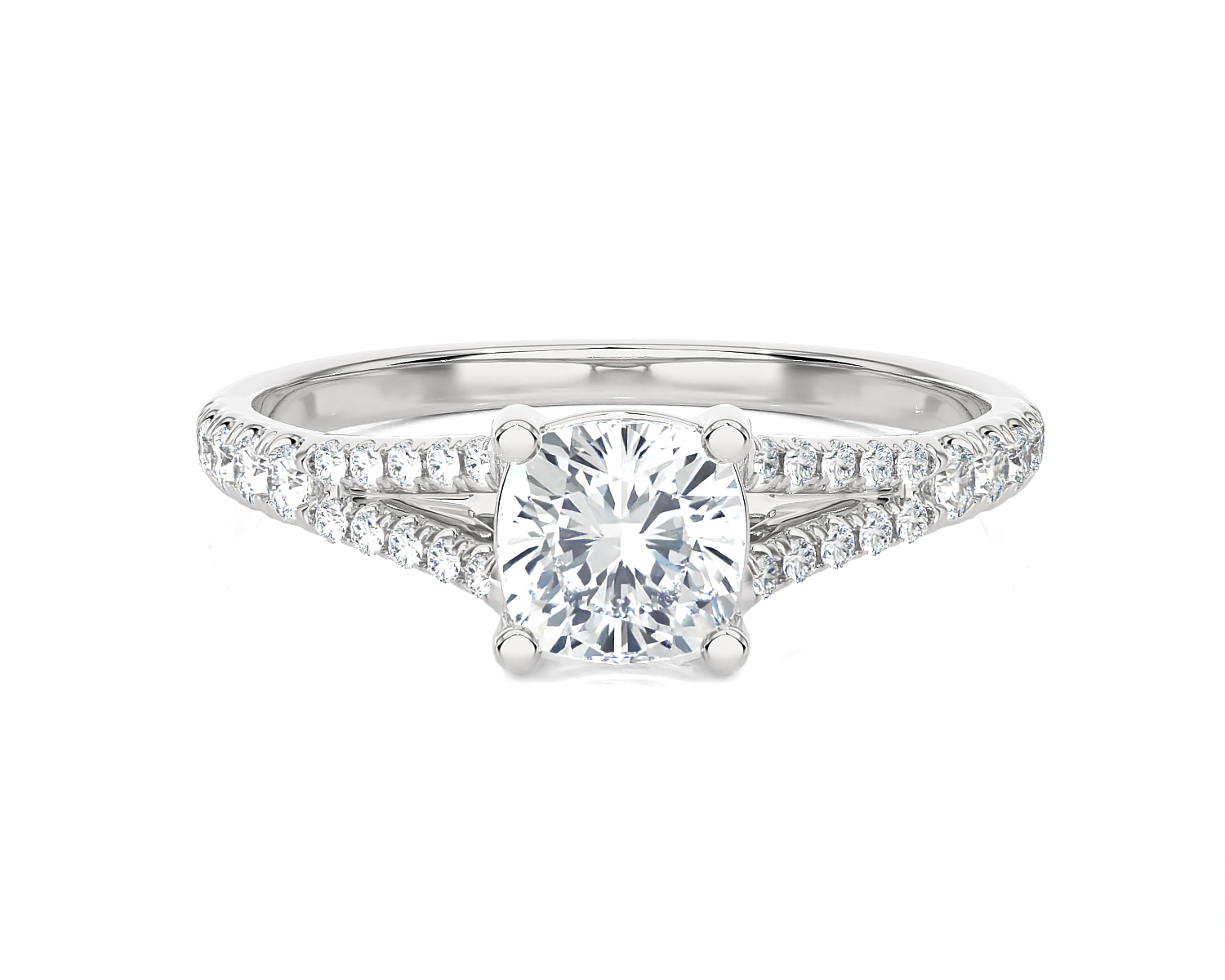 1 ctw Cushion-Cut Lab Grown Diamond Side Stone Engagement Ring