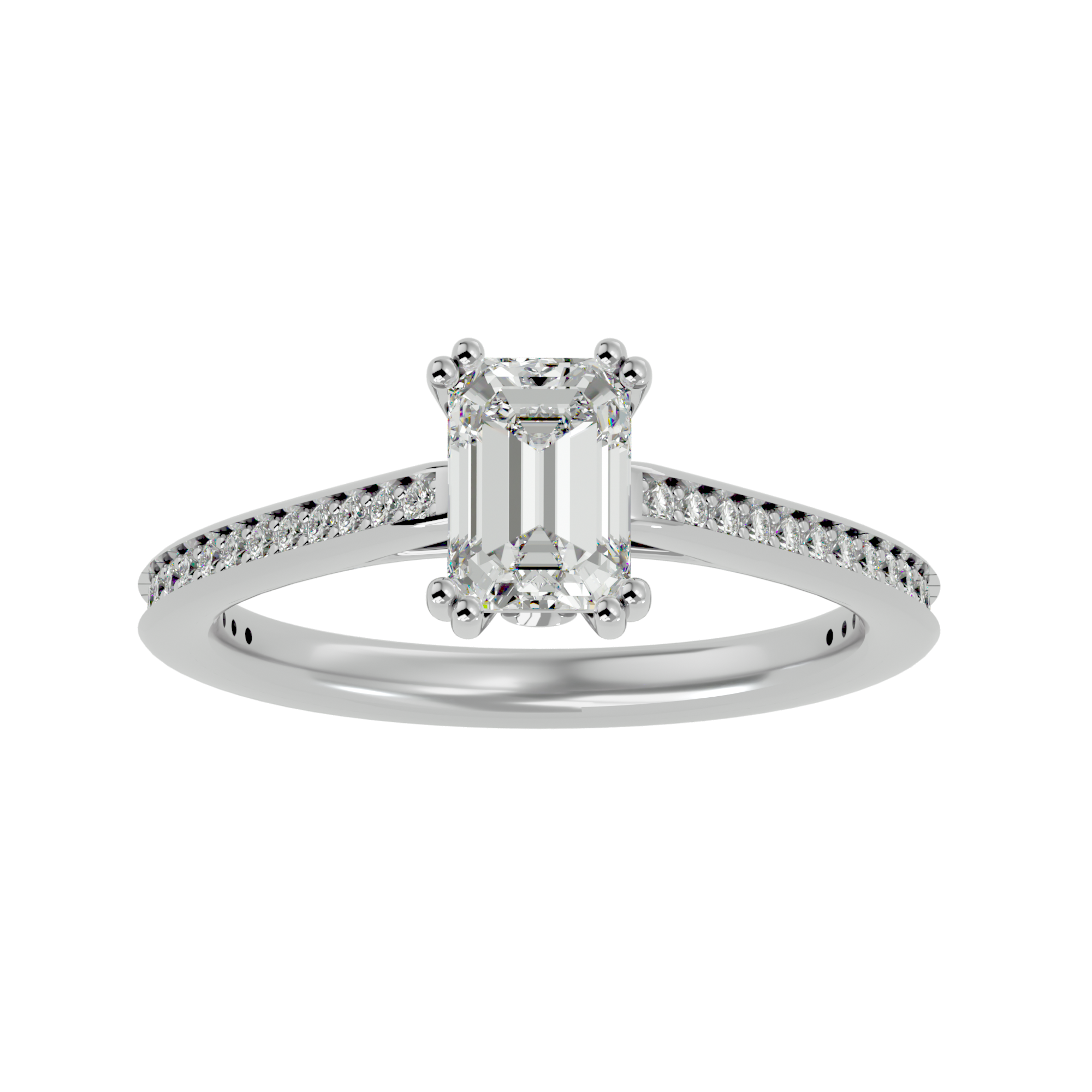 1 1/2 ctw Emerald-Cut Lab Grown Diamond Side Stone Engagement Ring