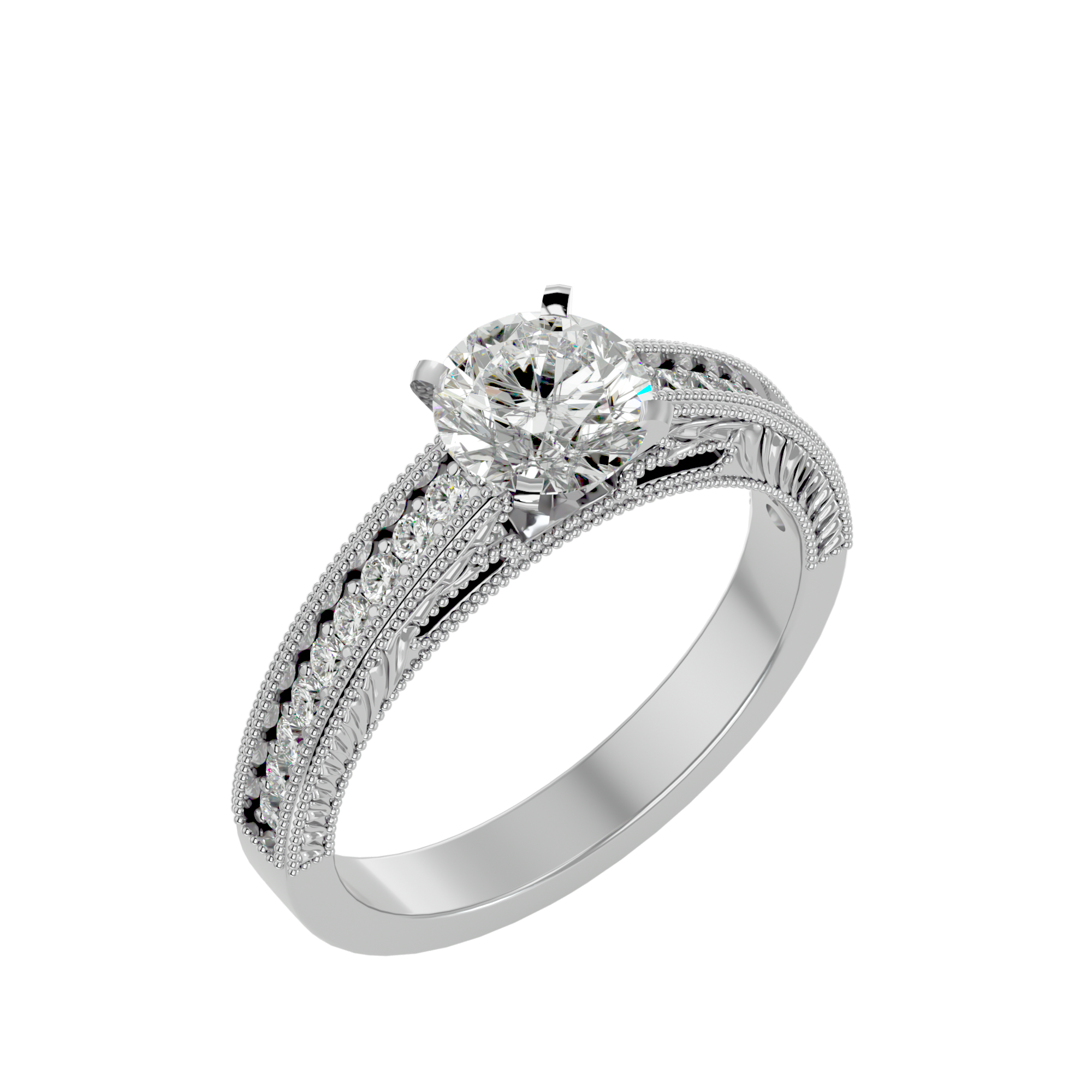 1/2 ctw Round Lab Grown Diamond Side Stone Engagement Ring