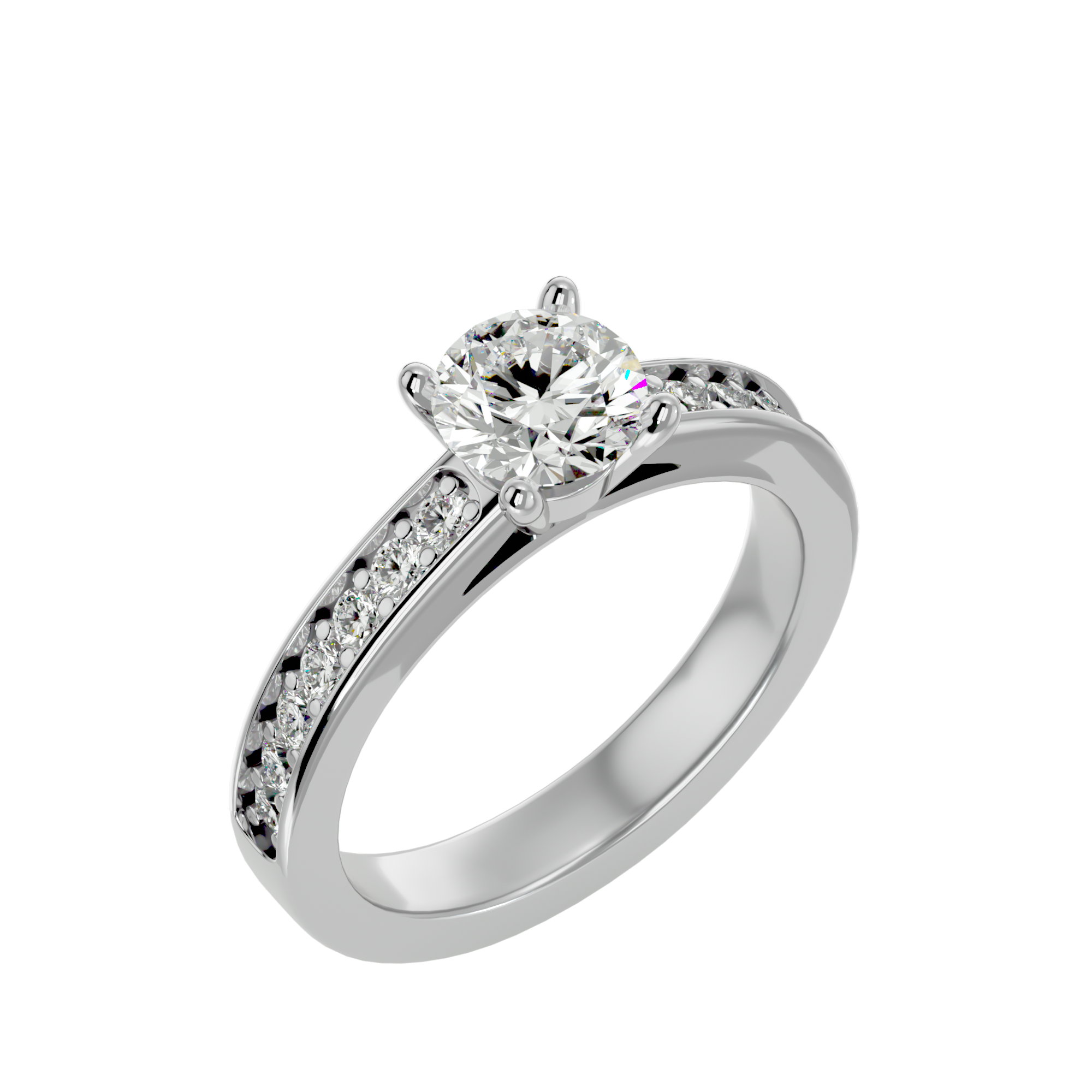 1 ctw Round Lab Grown Diamond Side Stone Engagement Ring