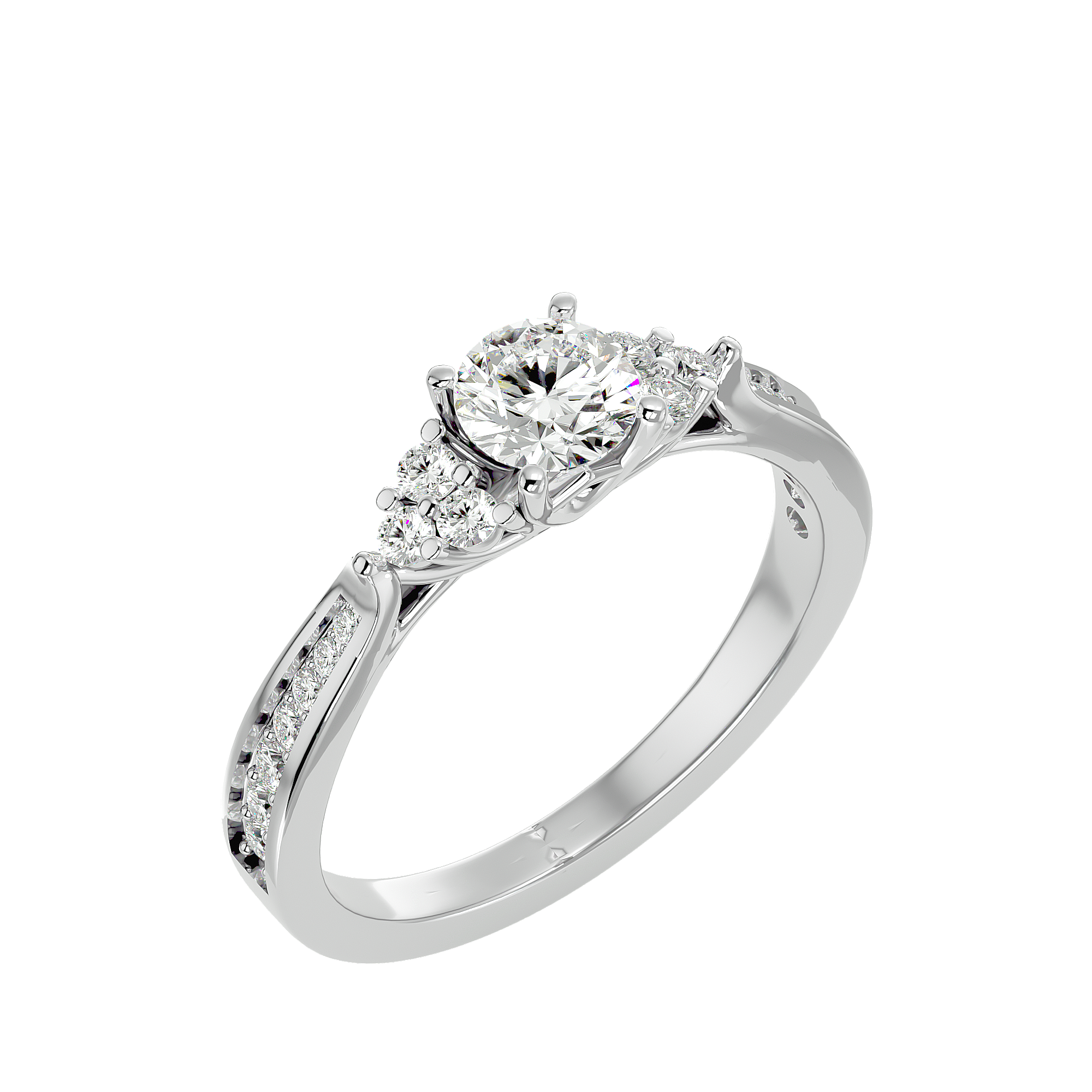 1 ctw Round Lab Grown Diamond Side Stone Engagement Ring