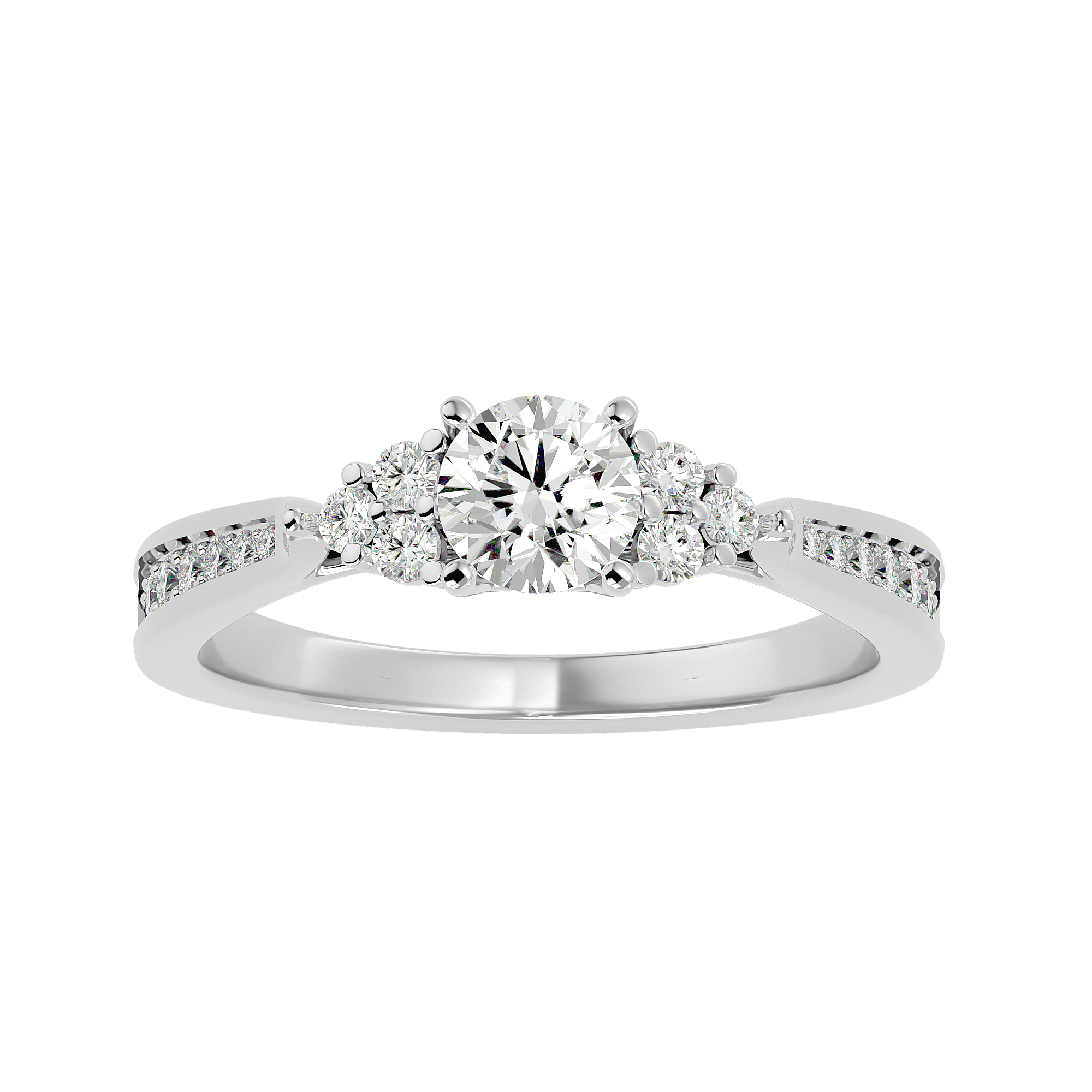 1 ctw Round Lab Grown Diamond Side Stone Engagement Ring