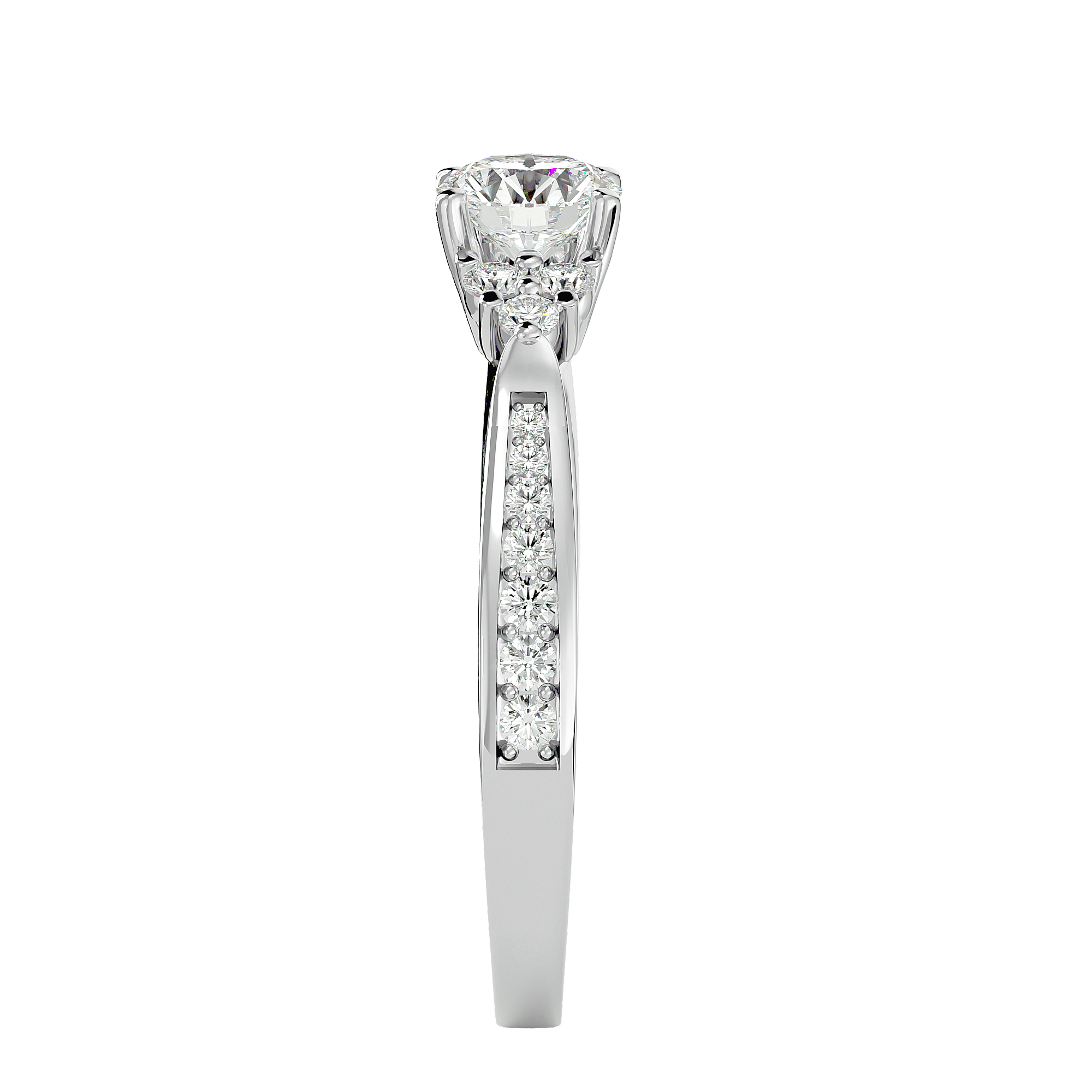 1 ctw Round Lab Grown Diamond Side Stone Engagement Ring