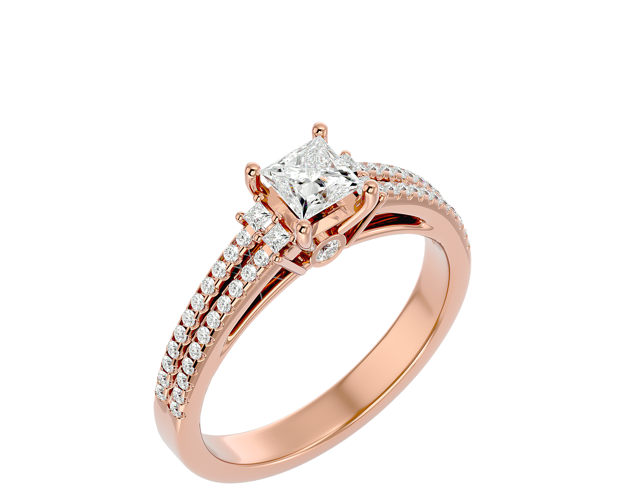 3/4 ctw Princess-Cut Lab Grown Diamond Side Stone Engagement Ring
